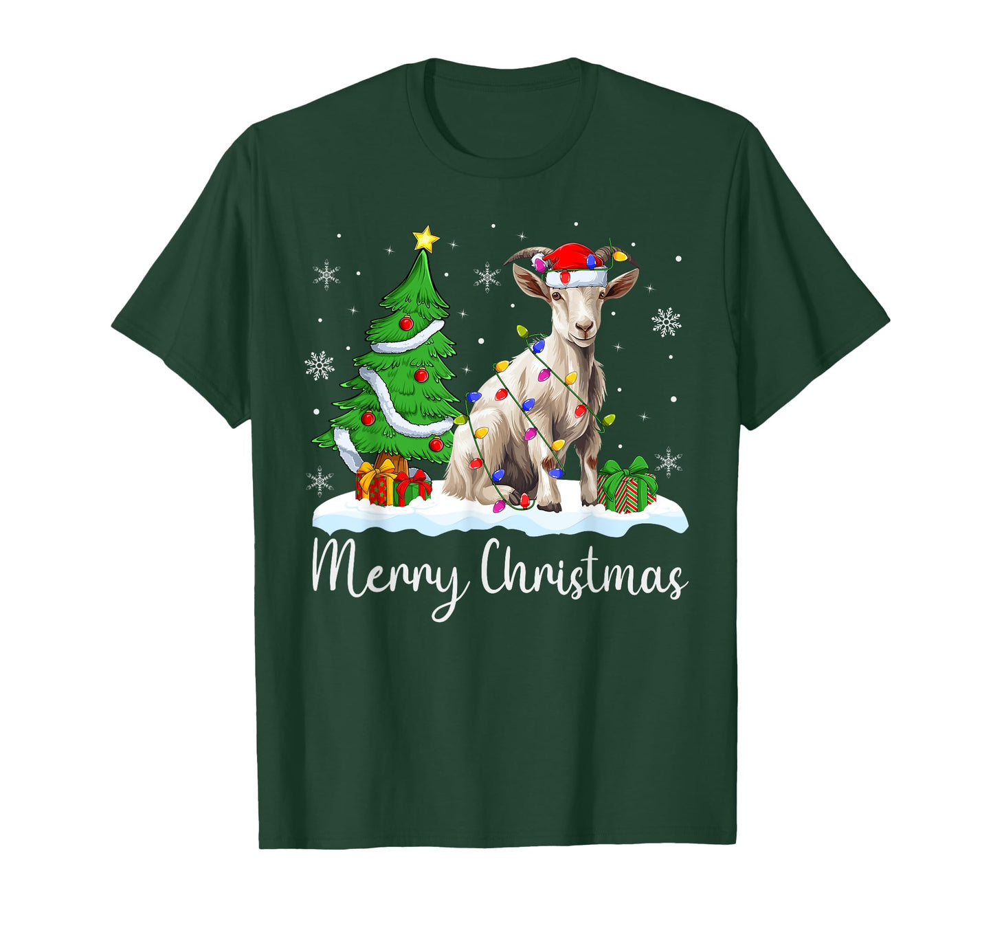 Goat Xmas Lighting Santa Hat Goat Merry Christmas Tree T-Shirt