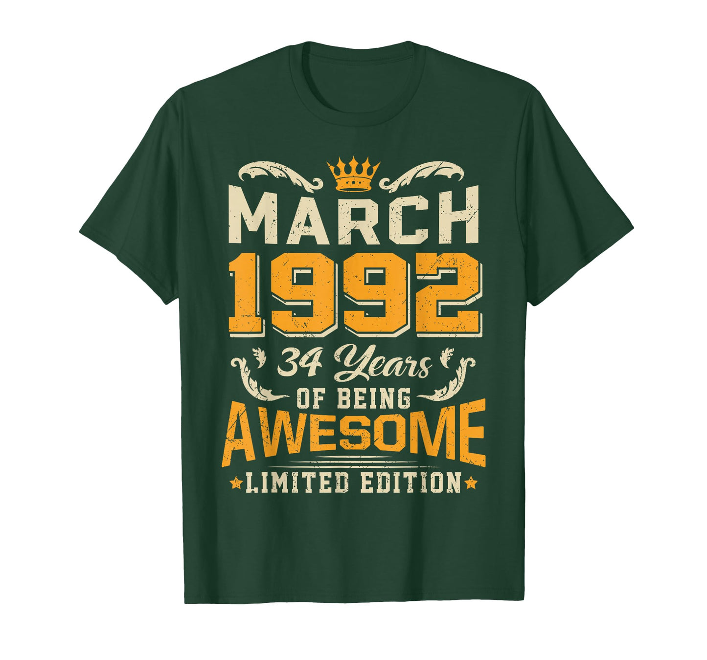 March 1992 Vintage 34 Years Awesome 34th Birthday Mar T-Shirt