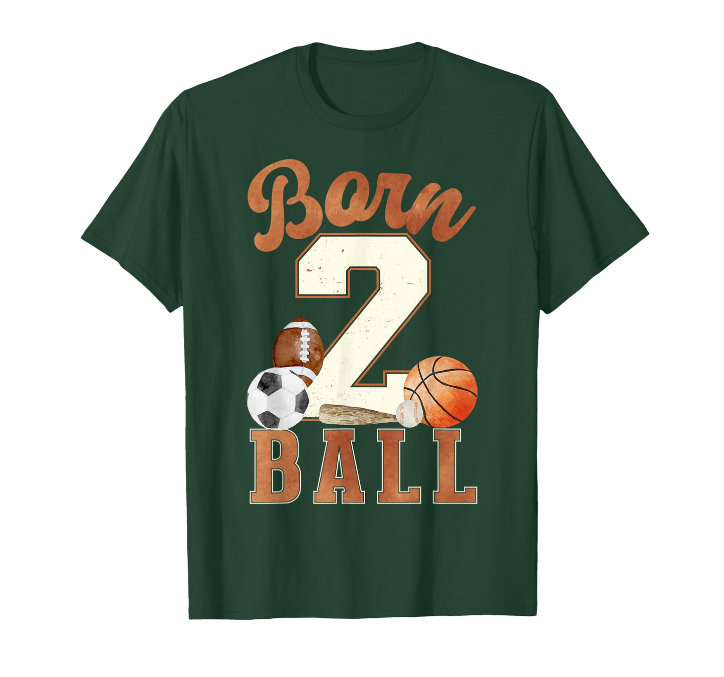 Born 2 Ball 2nd Birthday Sports 2 Year Old Boy Second Bday T-Shirt