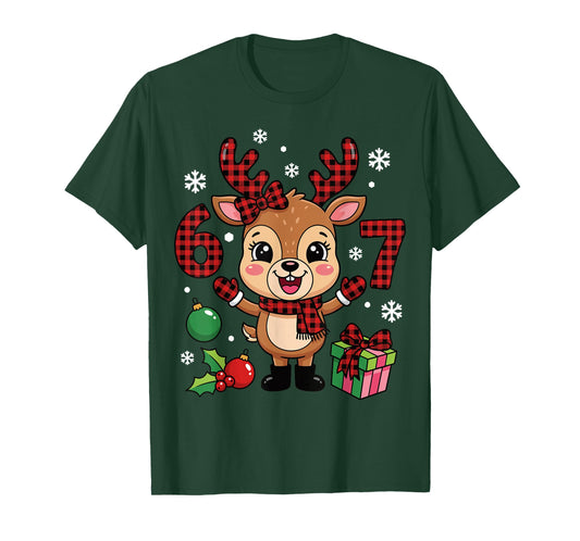 Cute Reindeer Buffalo Plaid 67 Christmas Ornaments T-Shirt
