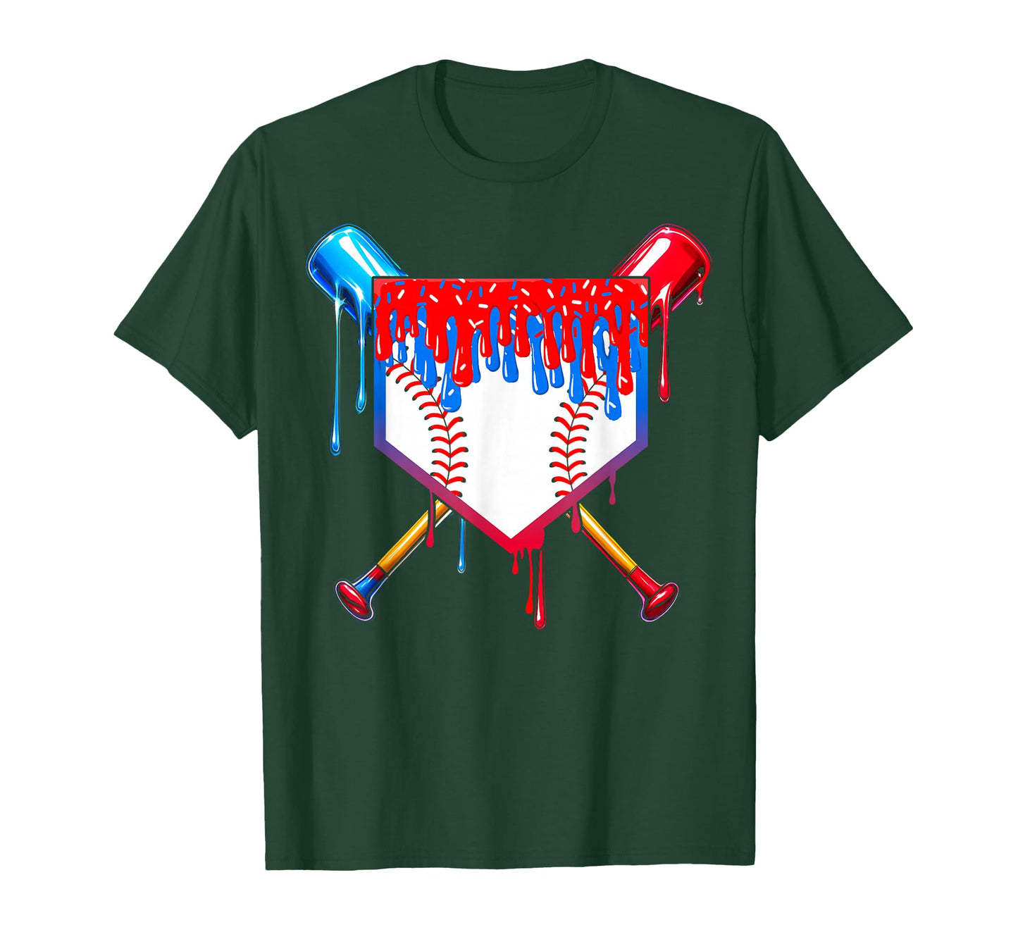 Baseball Drip Boys Ice Cream 4th Of July Home Plate Sprinkle T-Shirt