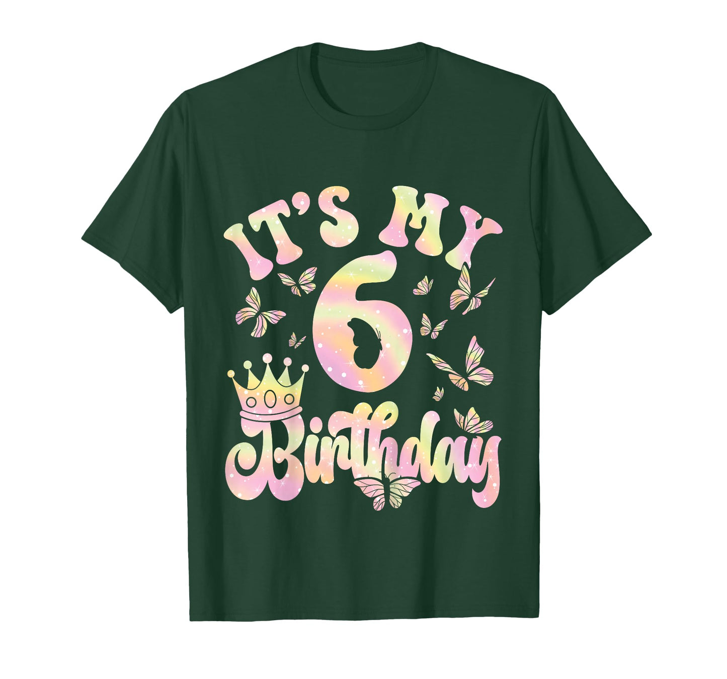6th Birthday Shirt Girl Six Year Old Butterfly Birthday T-Shirt