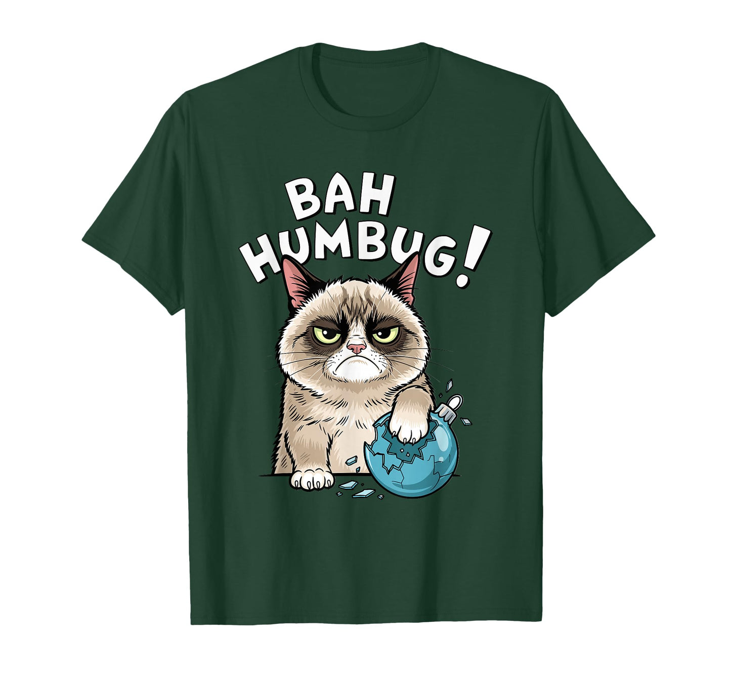 Bah Humbug Funny Bad Cat Christmas Hater Cat Lover Xmas T-Shirt