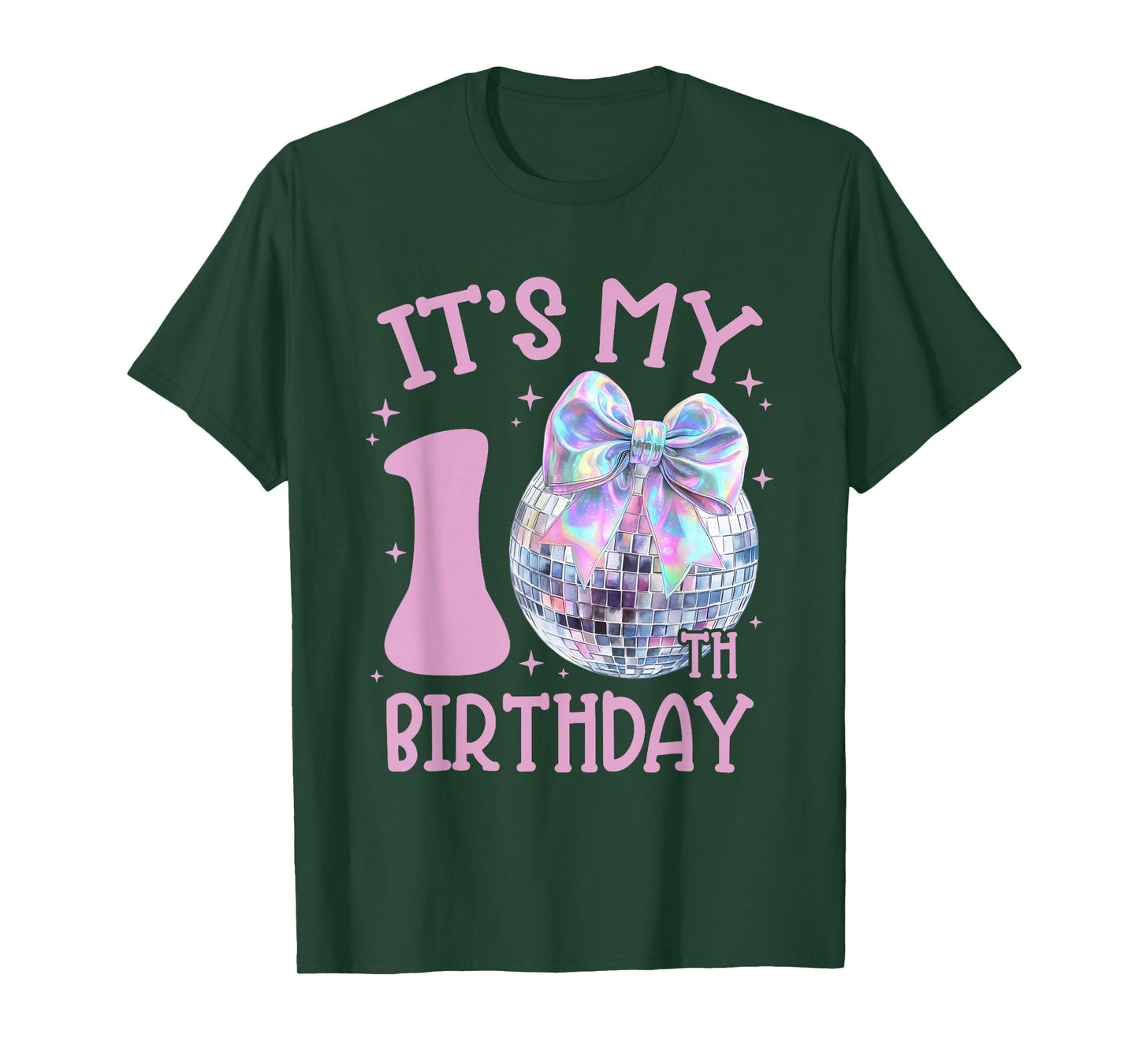 10th Birthday Coquette Bow Disco Ball 10 Year Old Birthday T-Shirt