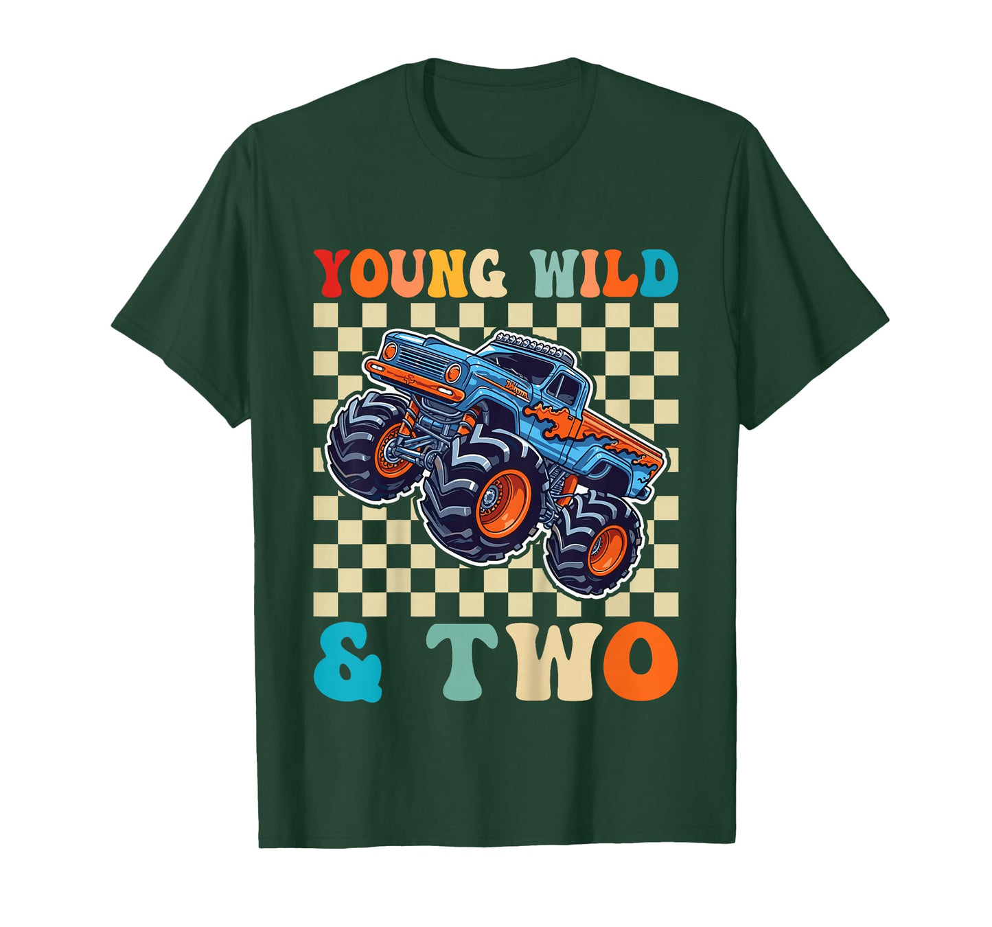 Kids 2nd Birthday Monster Truck Young Wild and Two 2 Year T-Shirt