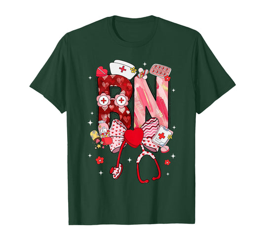 Valentine RN Nurse Coquette Bow Stethoscope Girl Women T-Shirt
