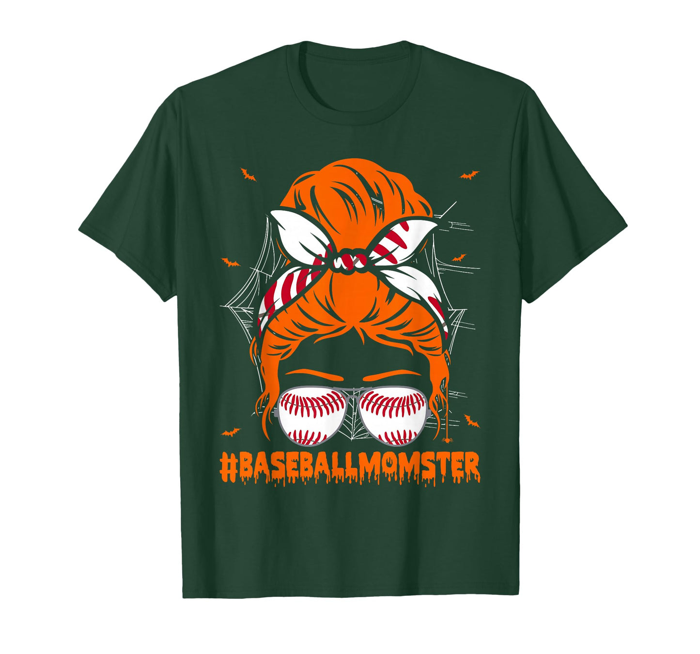 Baseball Momster for Women Halloween Mom Messy Bun T-Shirt