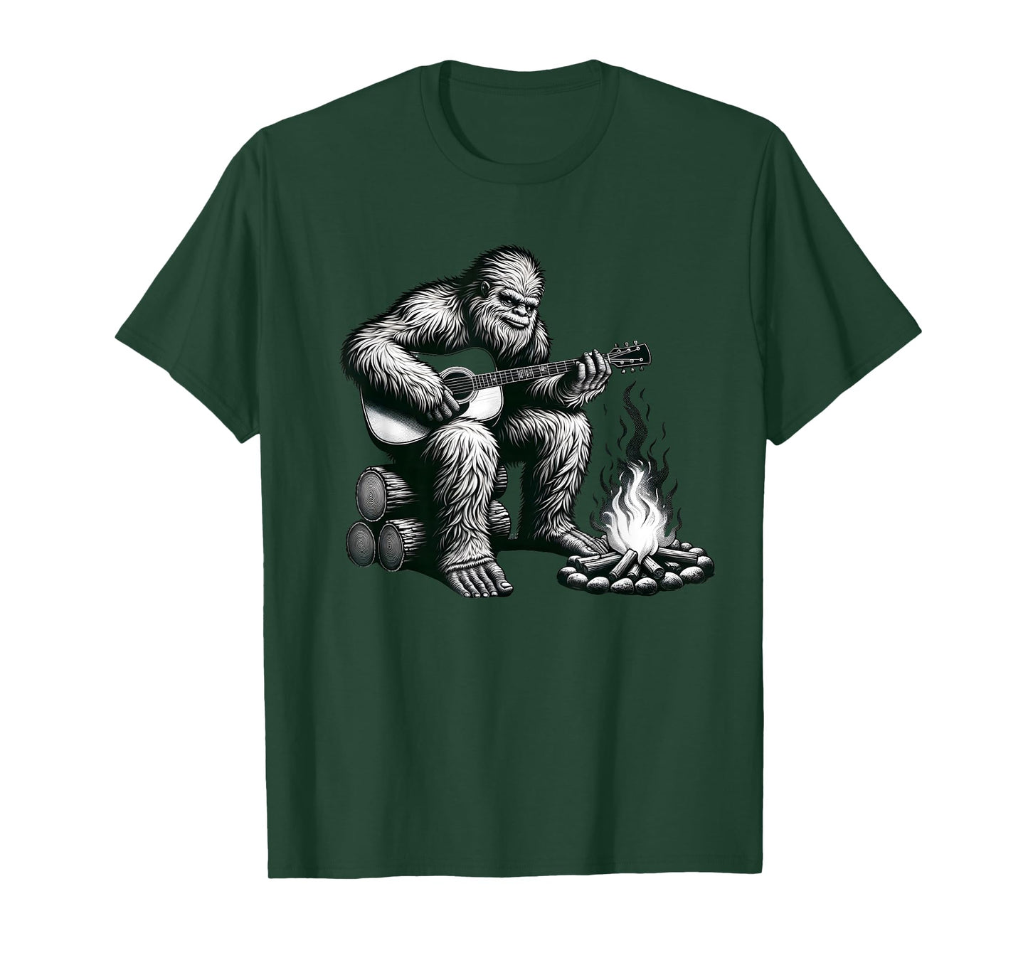 Bigfoot Playing Guitar Rock on Sasquatch Big Foot T-Shirt