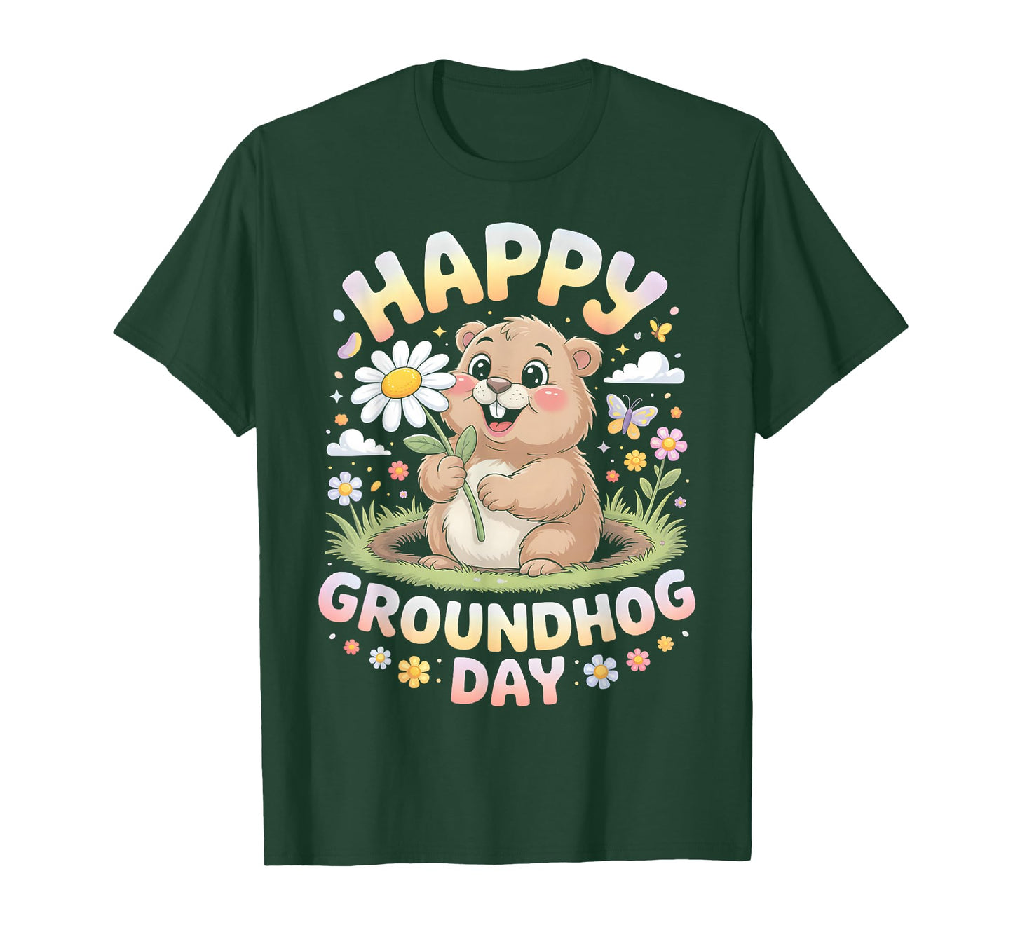 Happy Groundhog Day 2026 Cute Groundhog with Flower T-Shirt