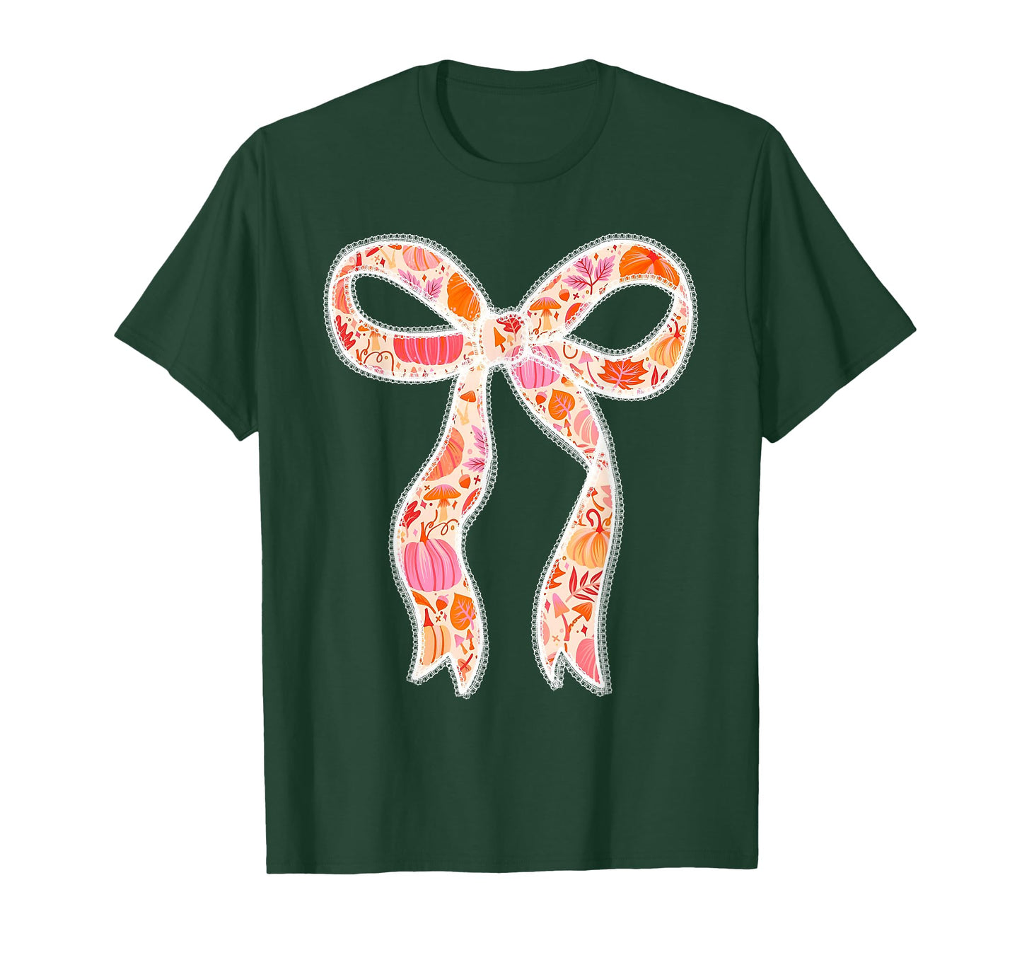 Coquette Bow Pumpkin Season Thanksgiving Autumn Fall Leaves T-Shirt