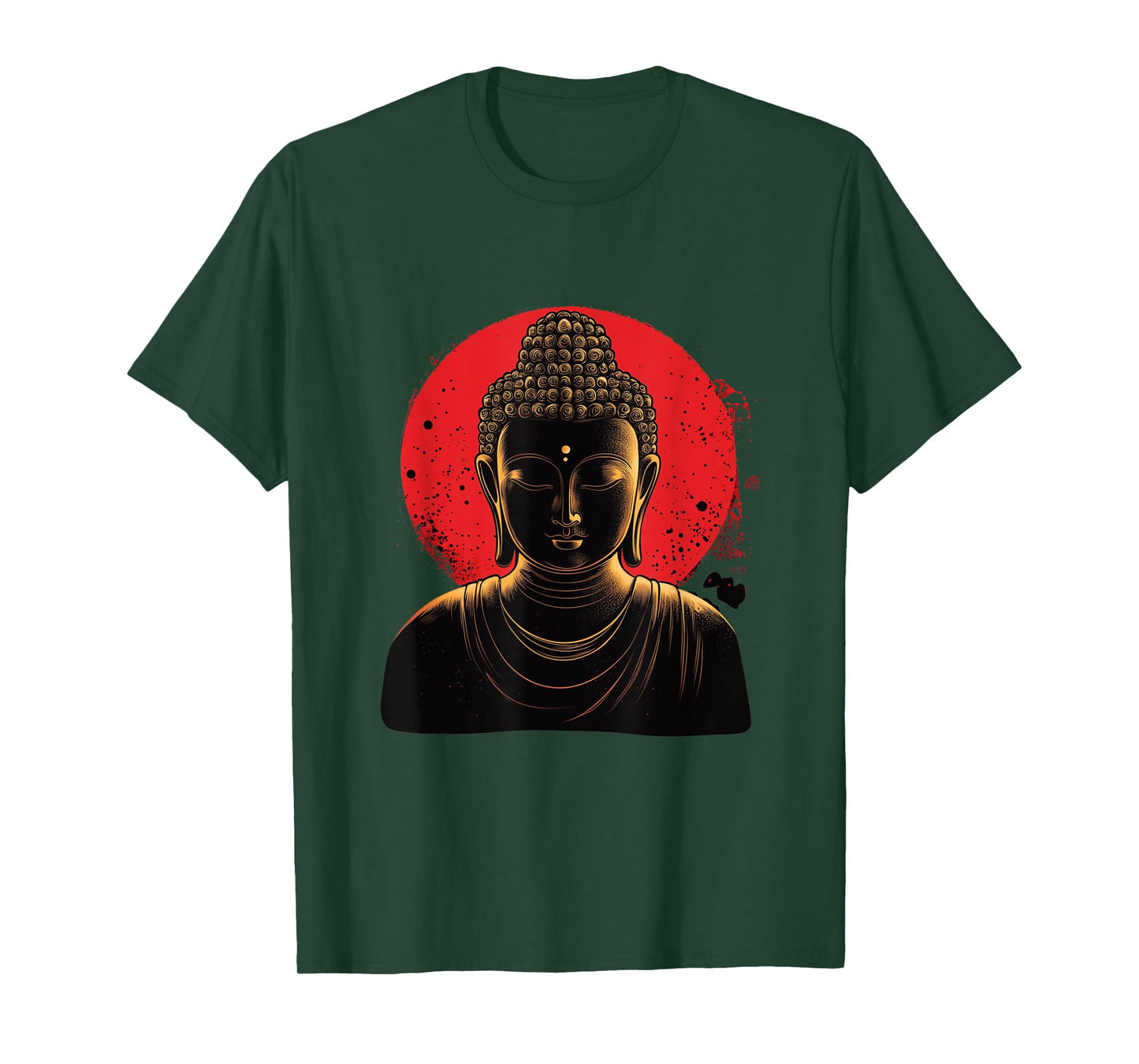 Golden Buddha Head Silhouette with Red Sun T-Shirt
