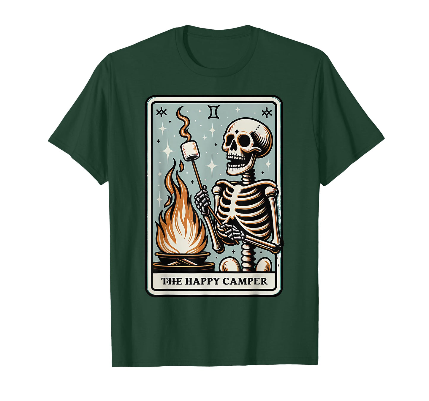 Camping Tarot Card Happy Camper Skeleton Outdoors Hiking T-Shirt