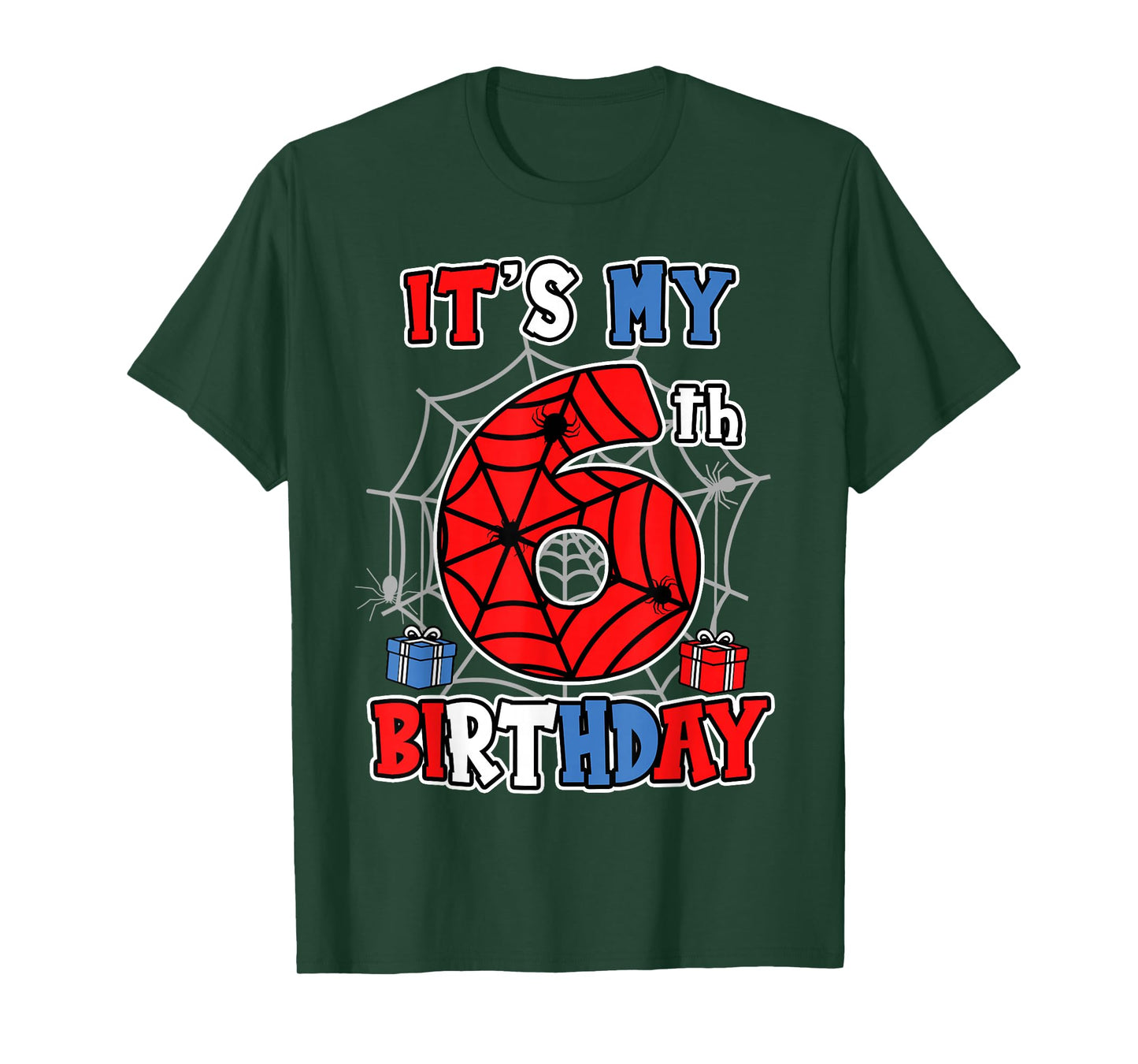 It's My 6th Birthday Spider Theme Party 6 Year Old Boys Kids T-Shirt
