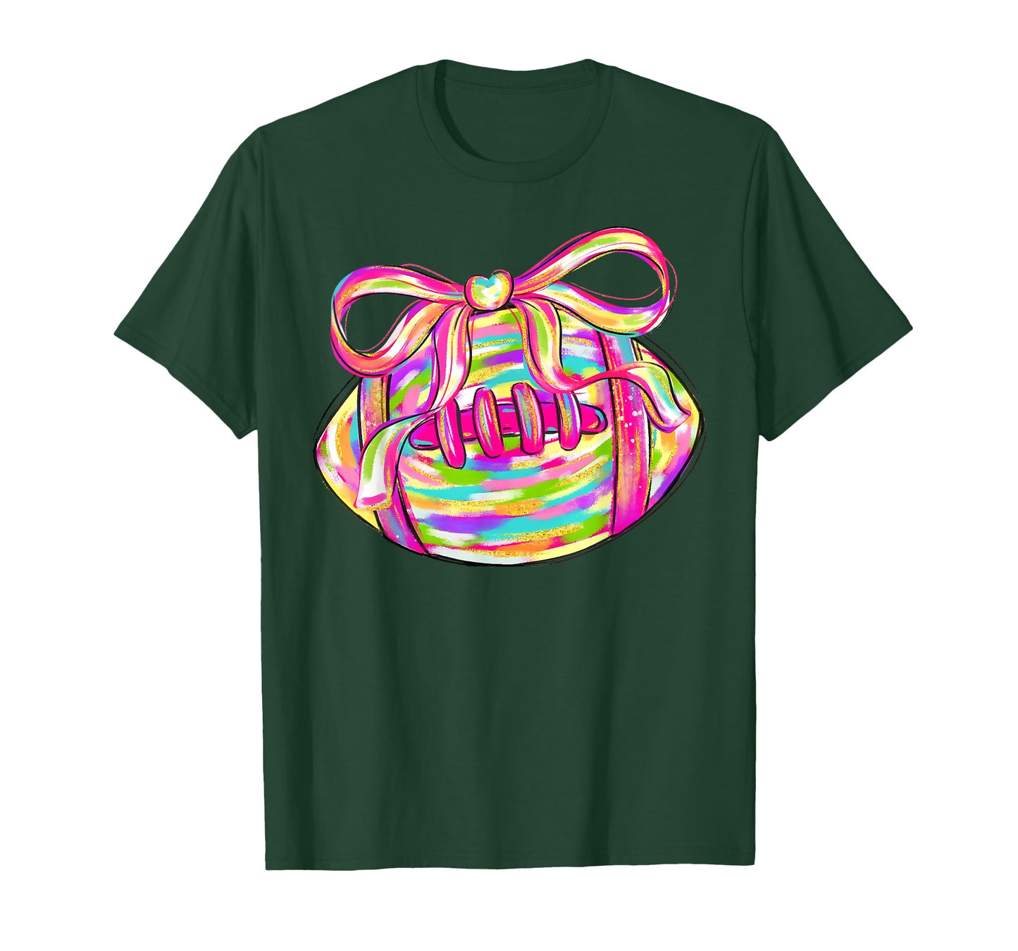 Colorful Football Coquette Bow Game Day Football Lover Women T-Shirt
