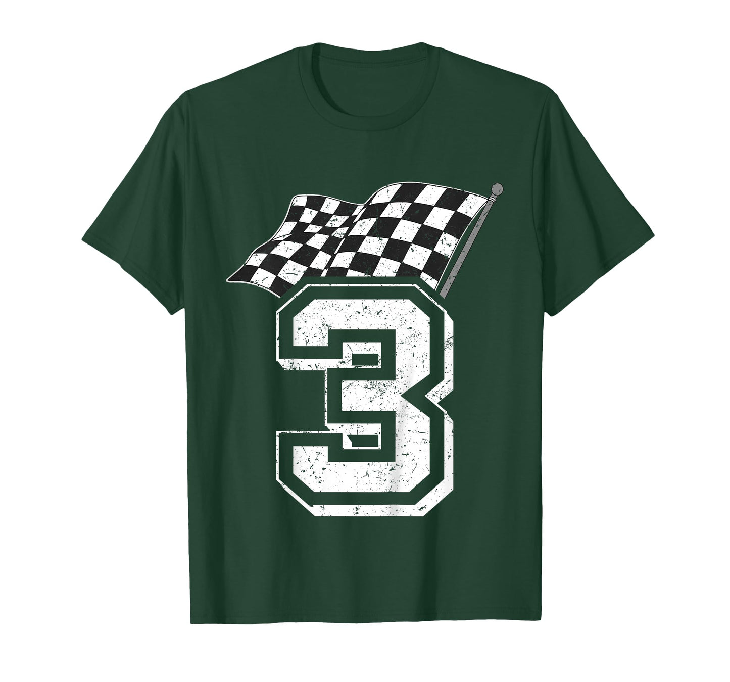 Kids Birthday Boy 3 Three Racing Flag 3rd Birthday Race Car T-Shirt