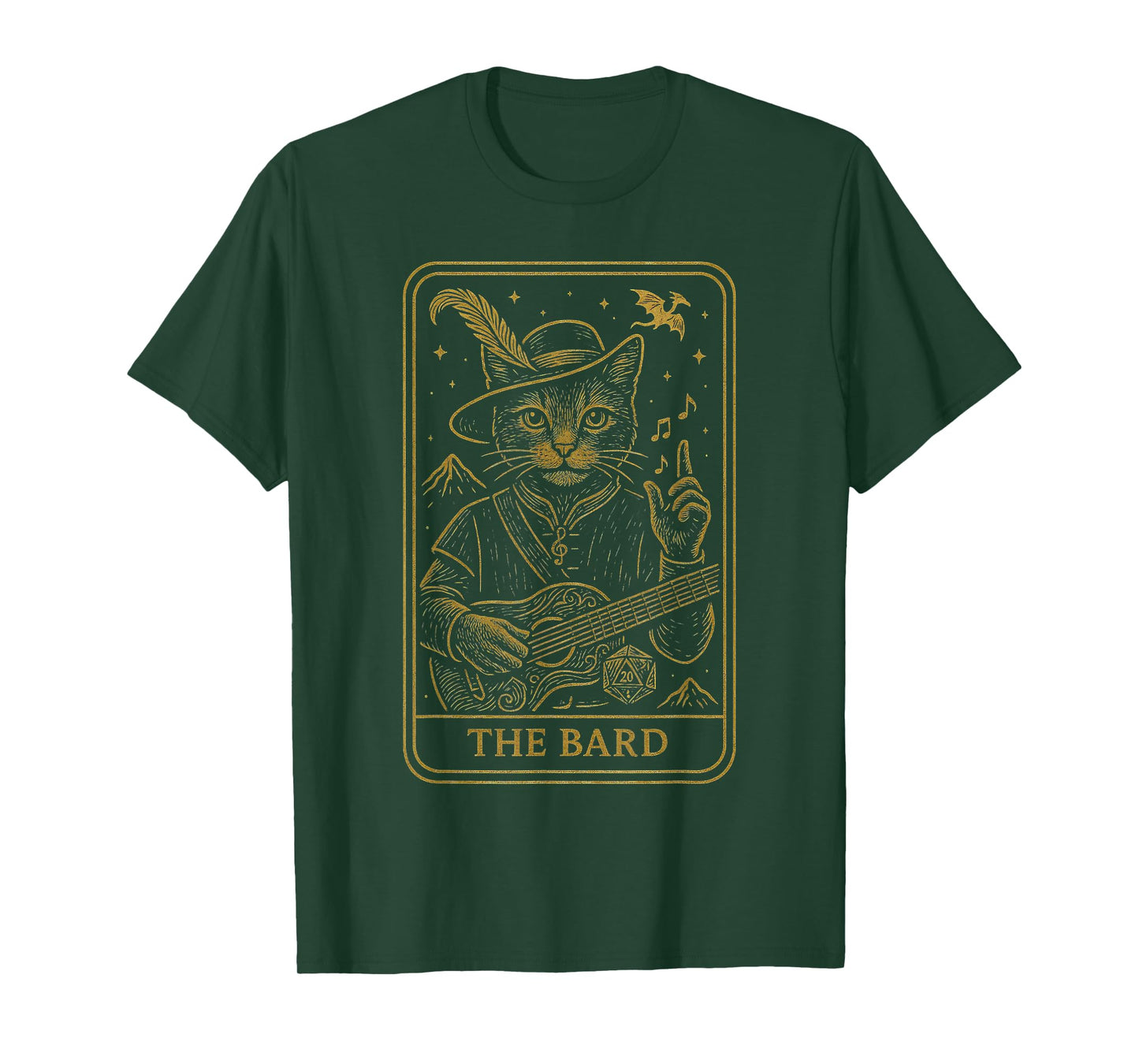 RPG Gamer The Bard D20 Dice Nerdy Geek Cat Men Women Kids T-Shirt