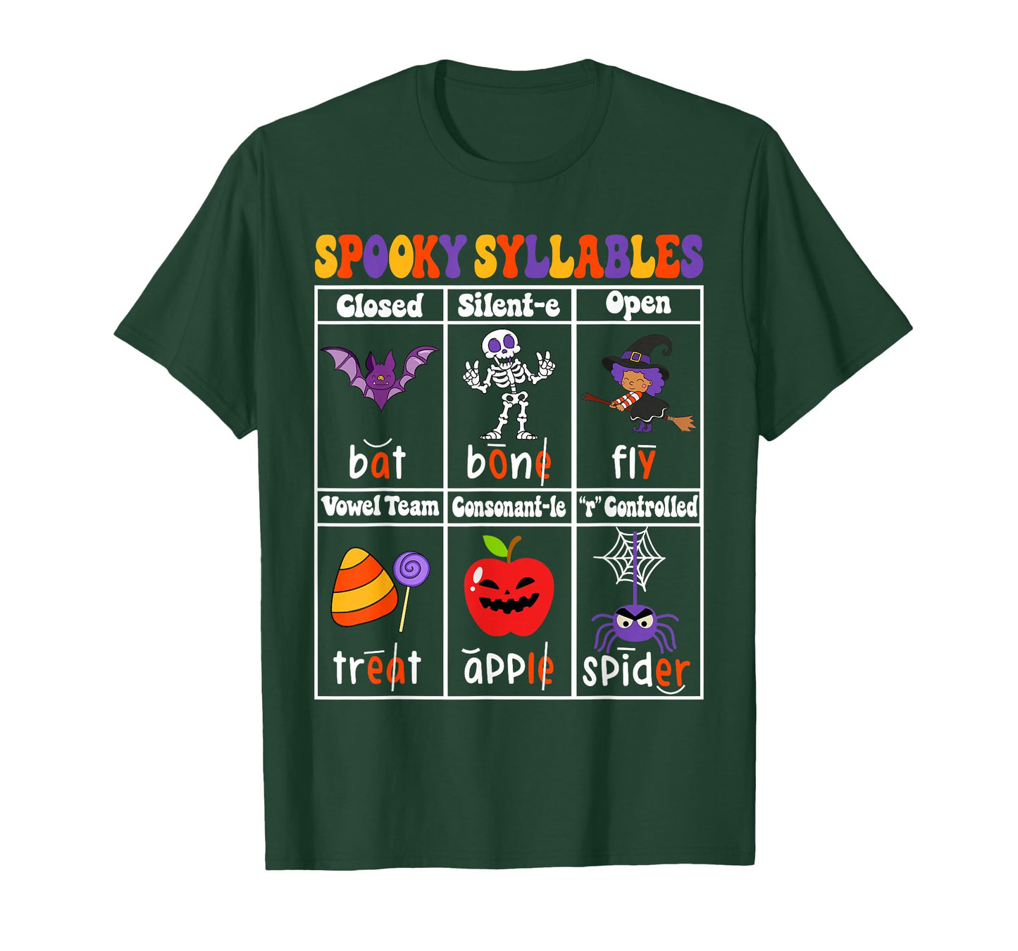 Spooky Syllables Teacher Funny Halloween Educational Kids T-Shirt