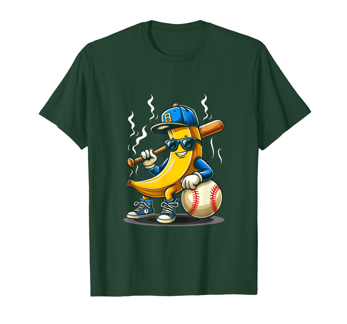 Banana Wearing Sunglasses Hat Playing Baseball Player Fruit T-Shirt