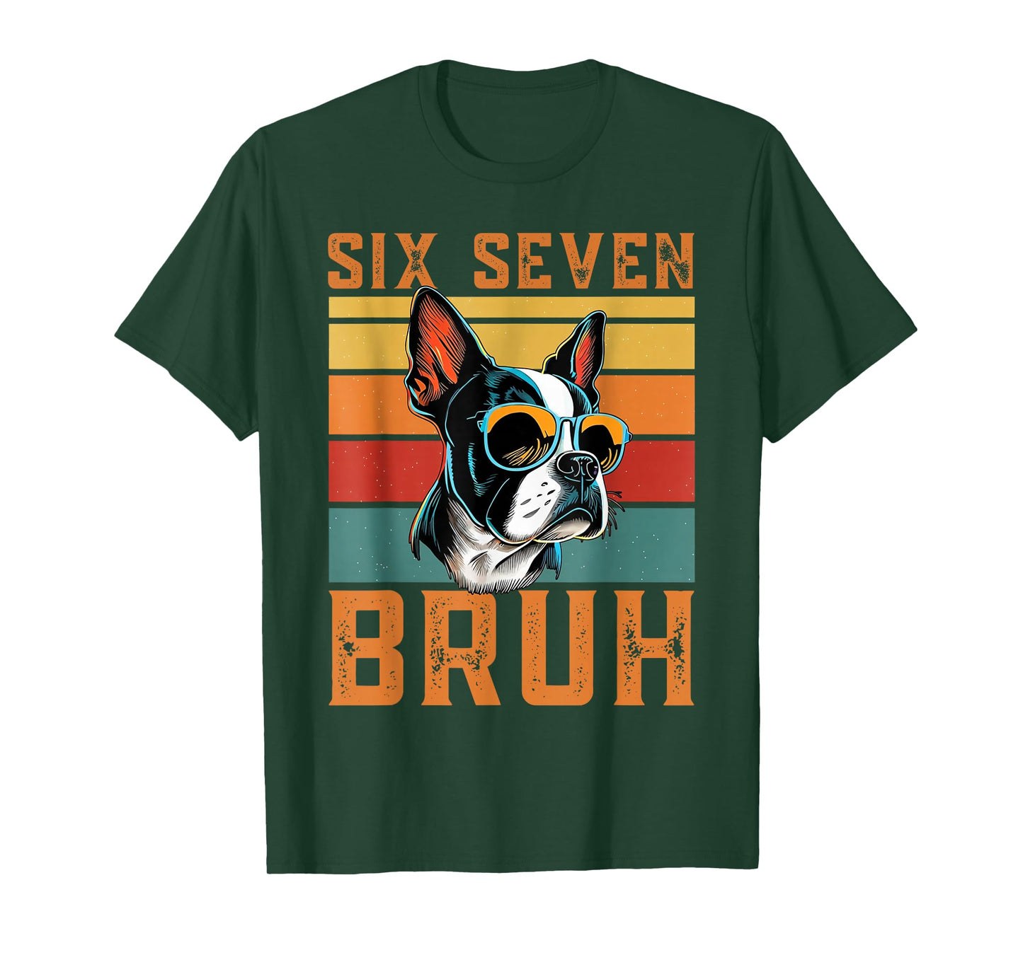Six Seven 6 7 67 Meme Funny Boston Terrier Retro Dog Design T-Shirt