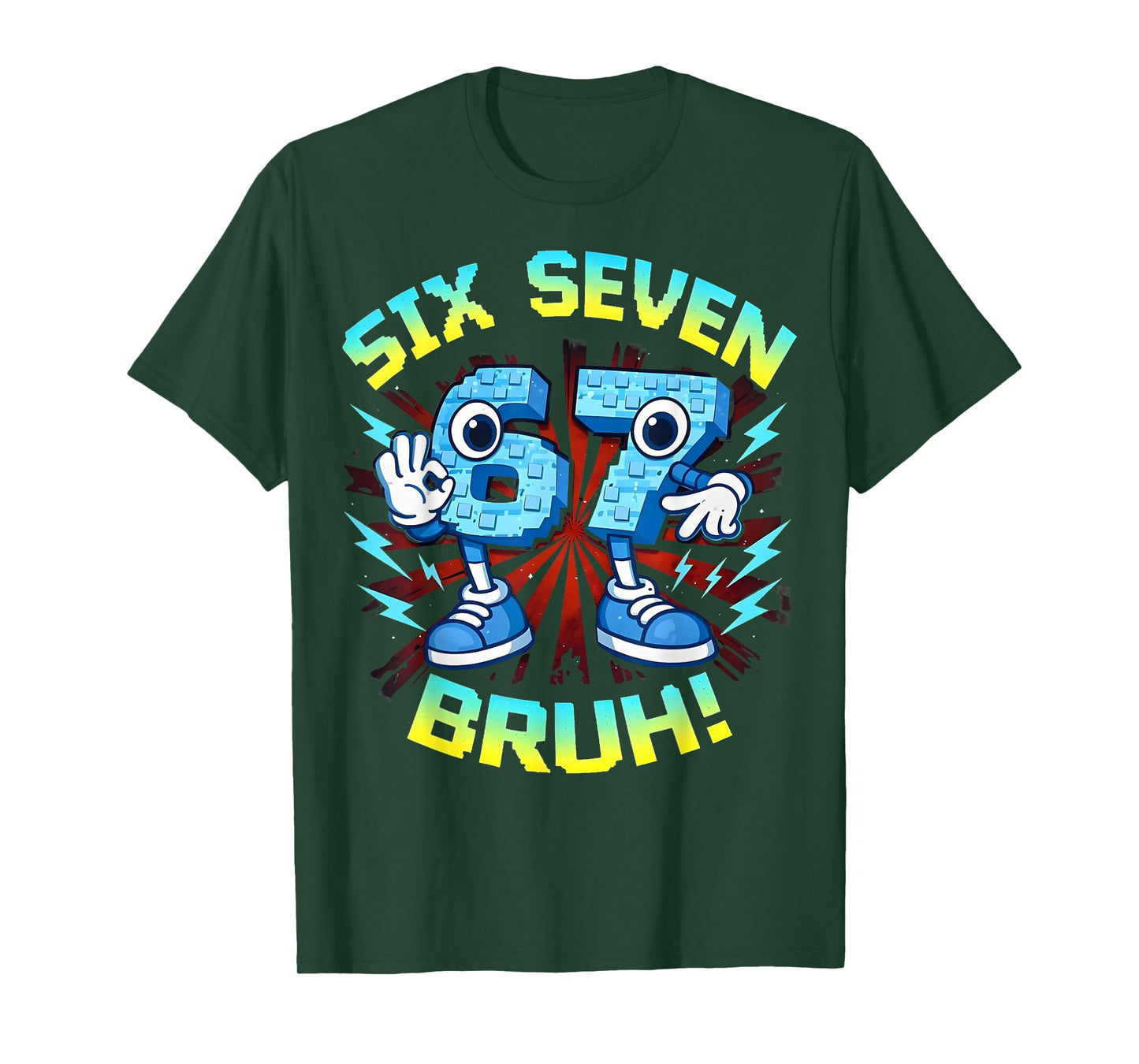 Funny Six Seven Bruh 67 Brainrot Meme Gifts for Boys Kids T-Shirt