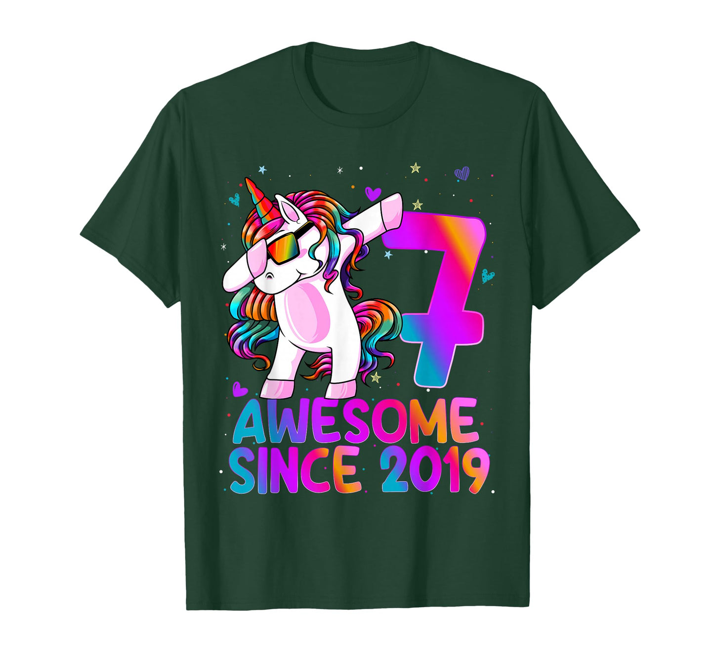 7 Year Old Girl Awesome Since 2019 Unicorn 7th Birthday Girl T-Shirt