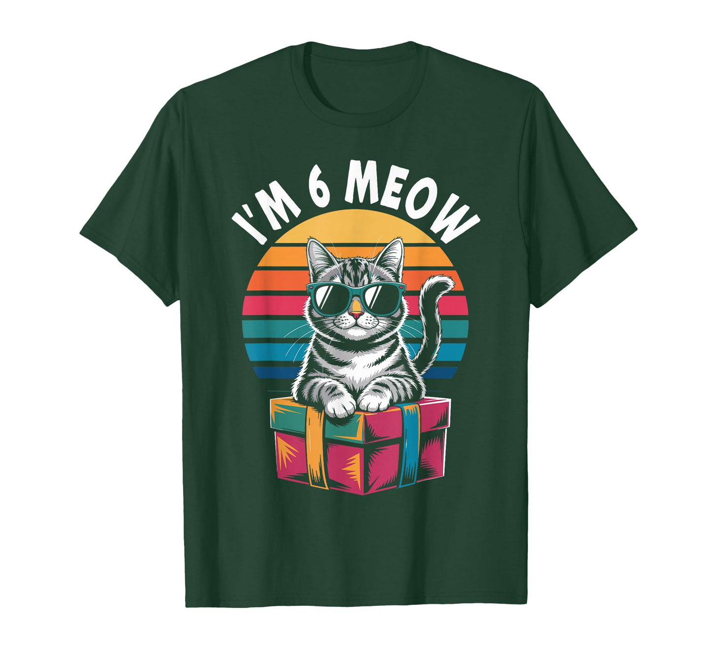 6th Birthday 6 Years Old I’m 6 Meow Funny Cat Birthday T-Shirt