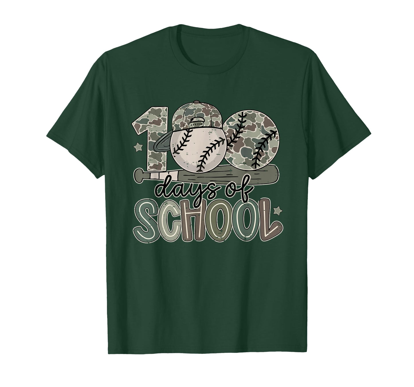 100 Days of School Baseball Camo Funny Boys Kids 100th Day T-Shirt