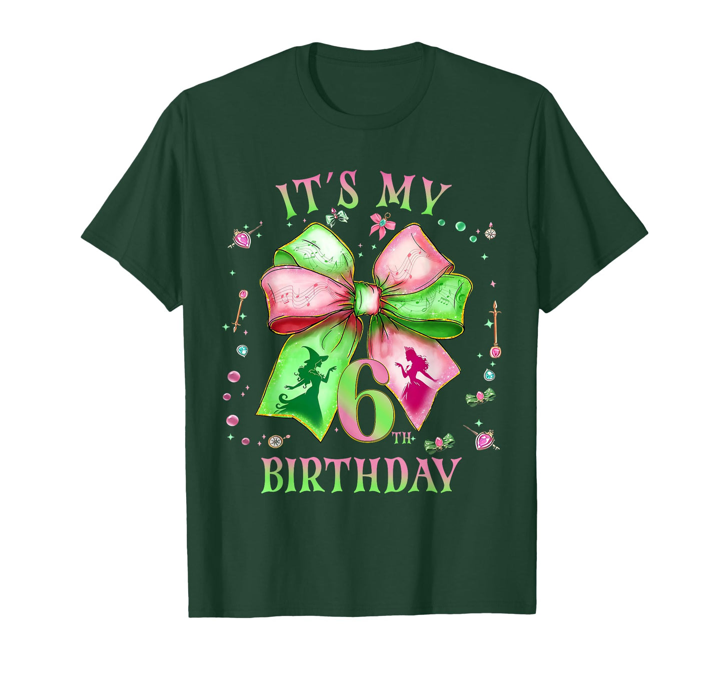 It's My 6th Birthday Girl Witch Pink And Green 5 Year Old T-Shirt