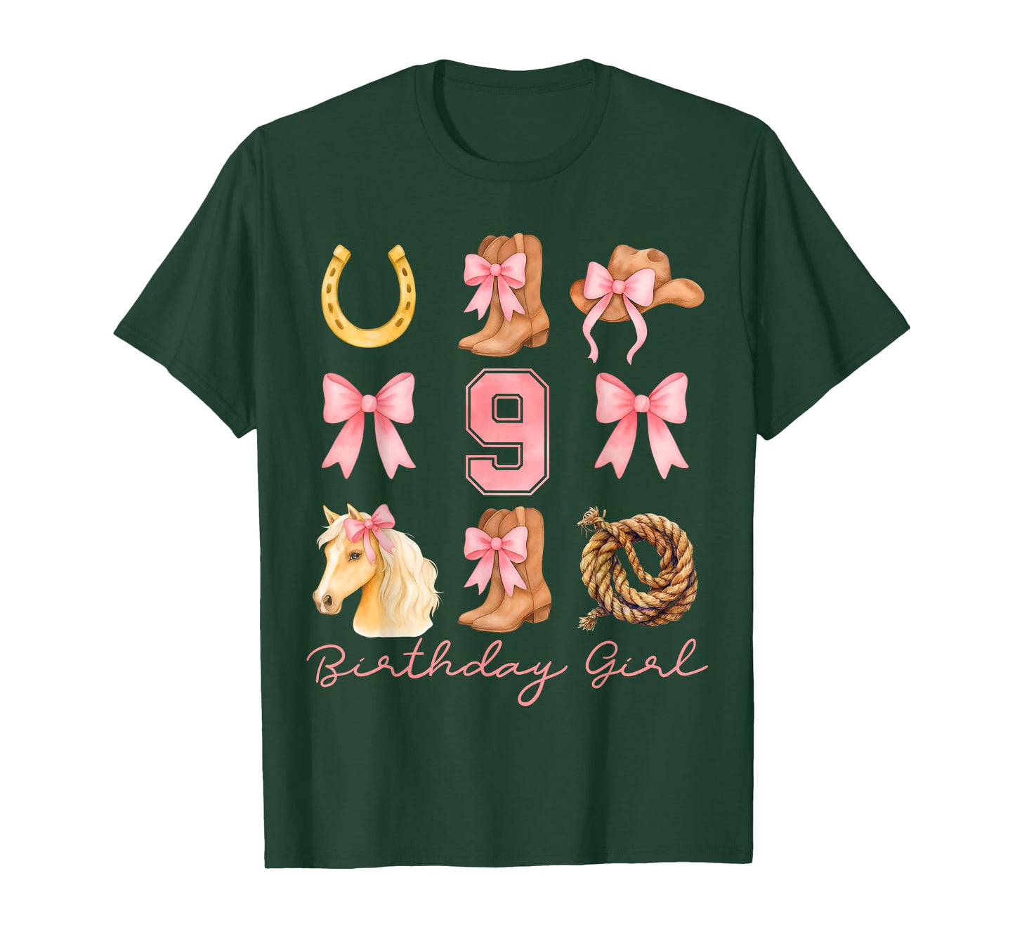 Coquette Bow 9th Birthday Girl Cowgirl 9 Year Old Western T-Shirt