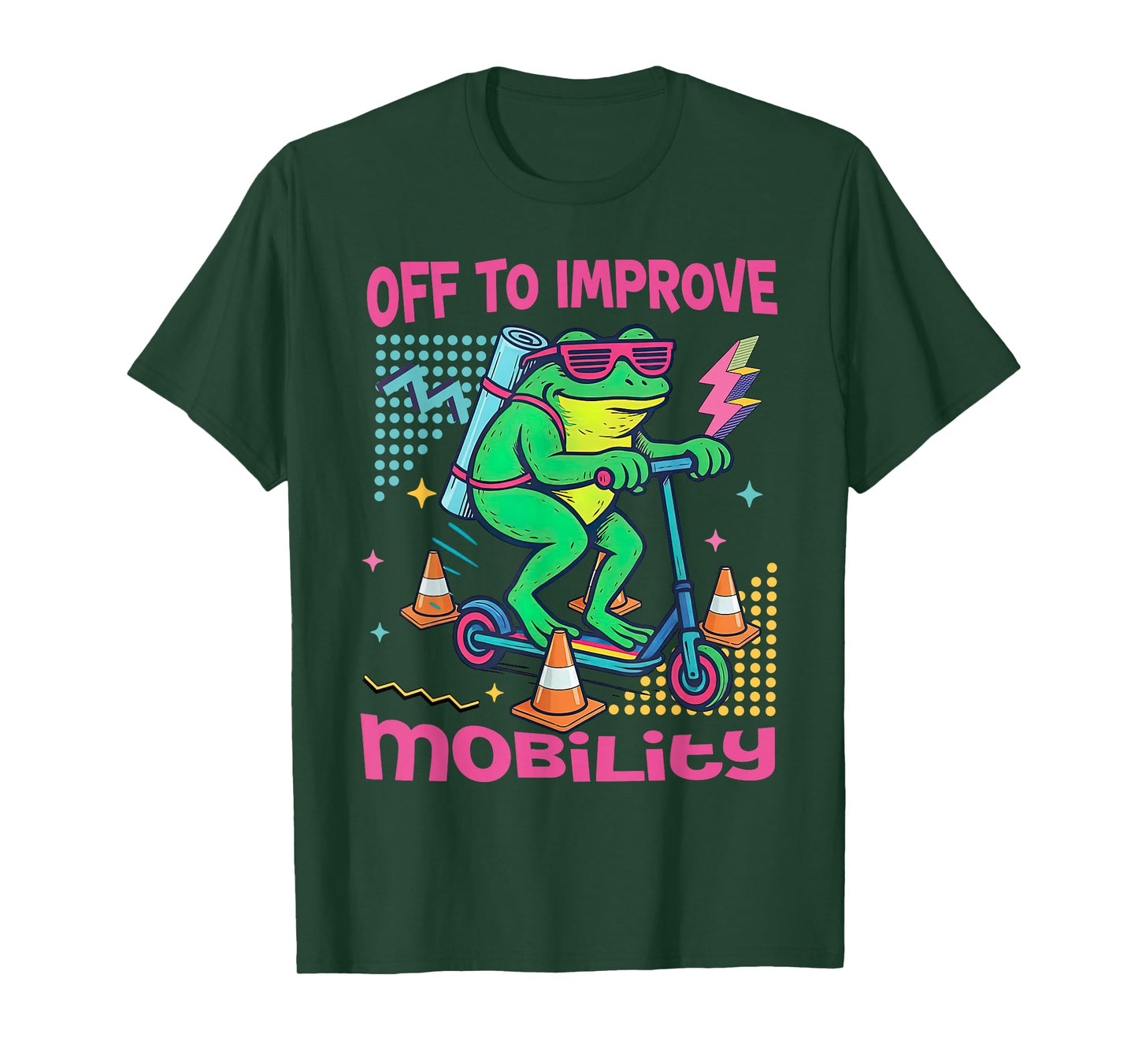 Off to Improve Mobility Retro Physical Therapy Frog Scooter T-Shirt
