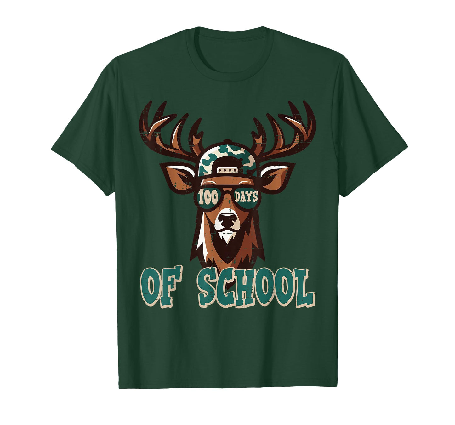 100 Days of School Deer Camo 100th Day Hunting Boys Kids Men T-Shirt