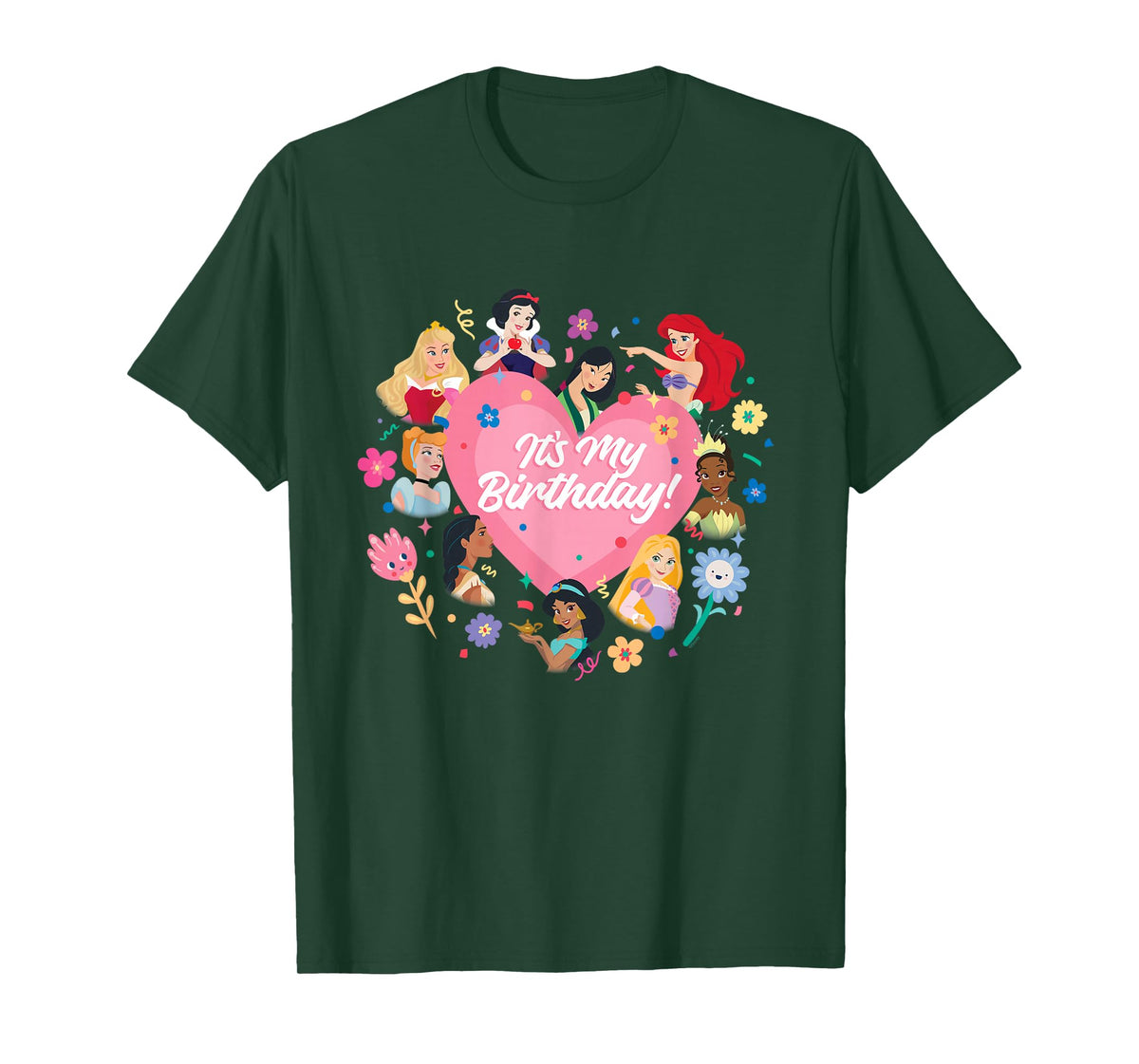 Disney Princess Pink Heart and Flowers It's My Birthday T-Shirt