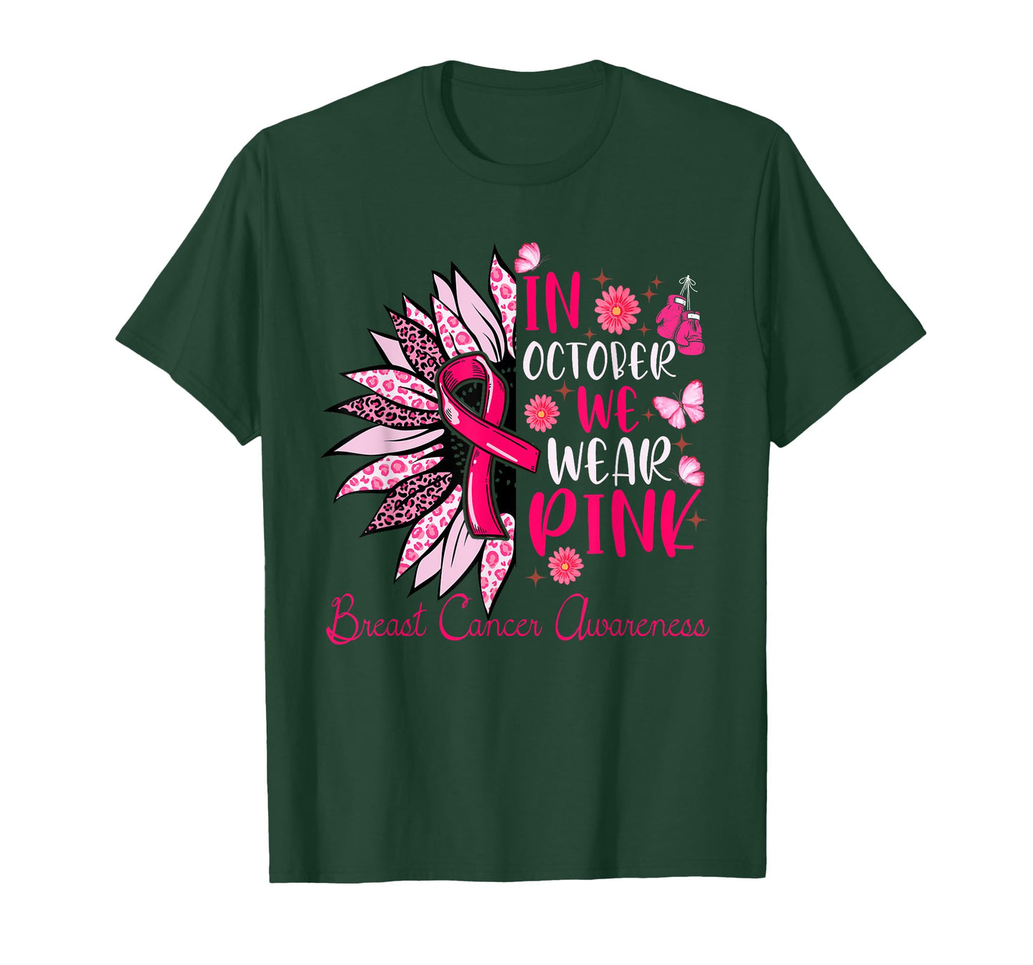 Sunflower Pink Breast Cancer Awareness Women Girls Warrior T-Shirt