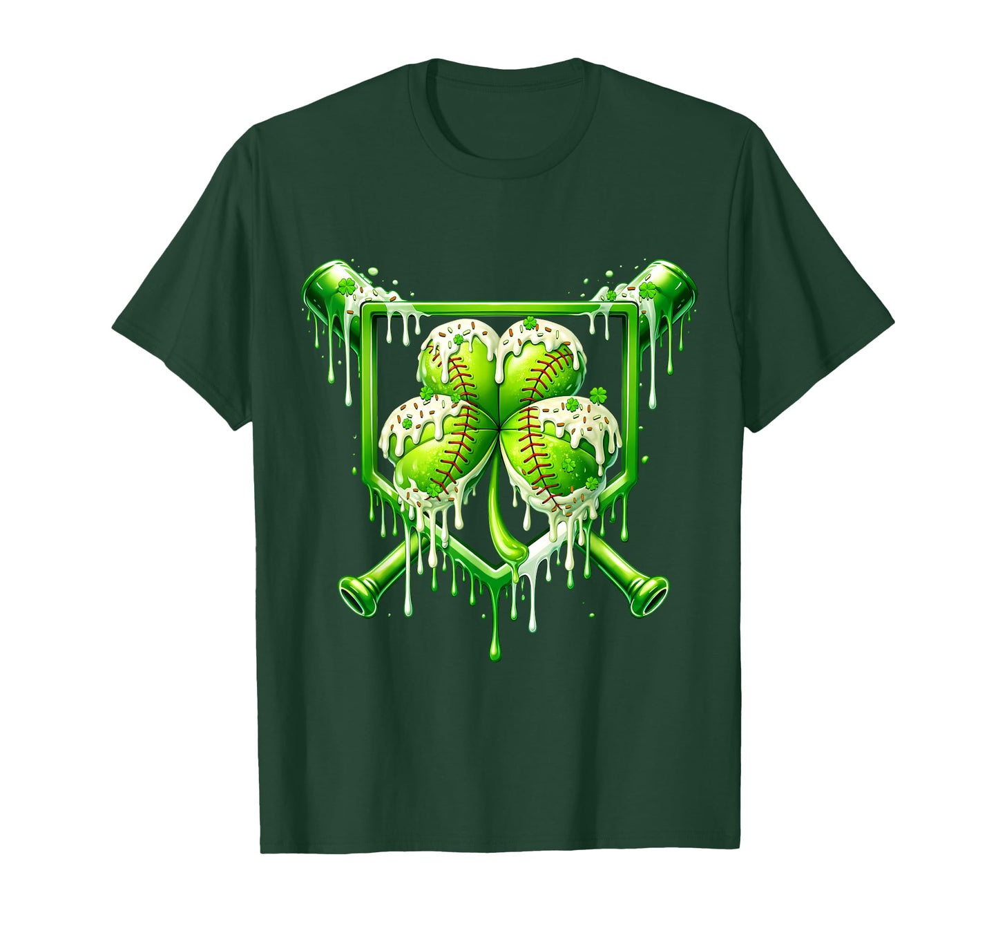 St Patricks Day Baseball Ice Cream Drip Shamrock Kids Boys T-Shirt