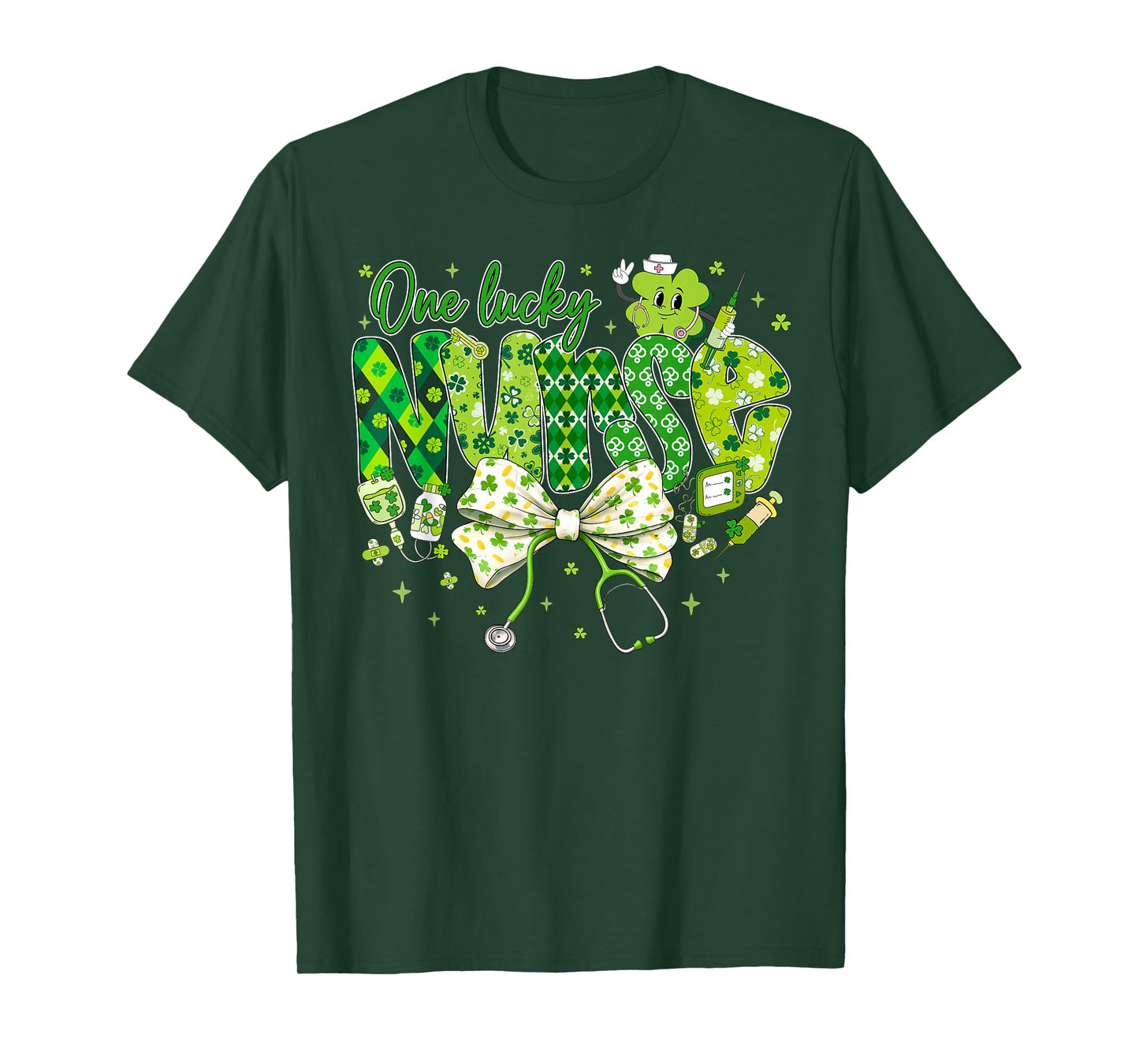 One Lucky Nurse St Patrick's Day Coquette Bow Shamrock Women T-Shirt