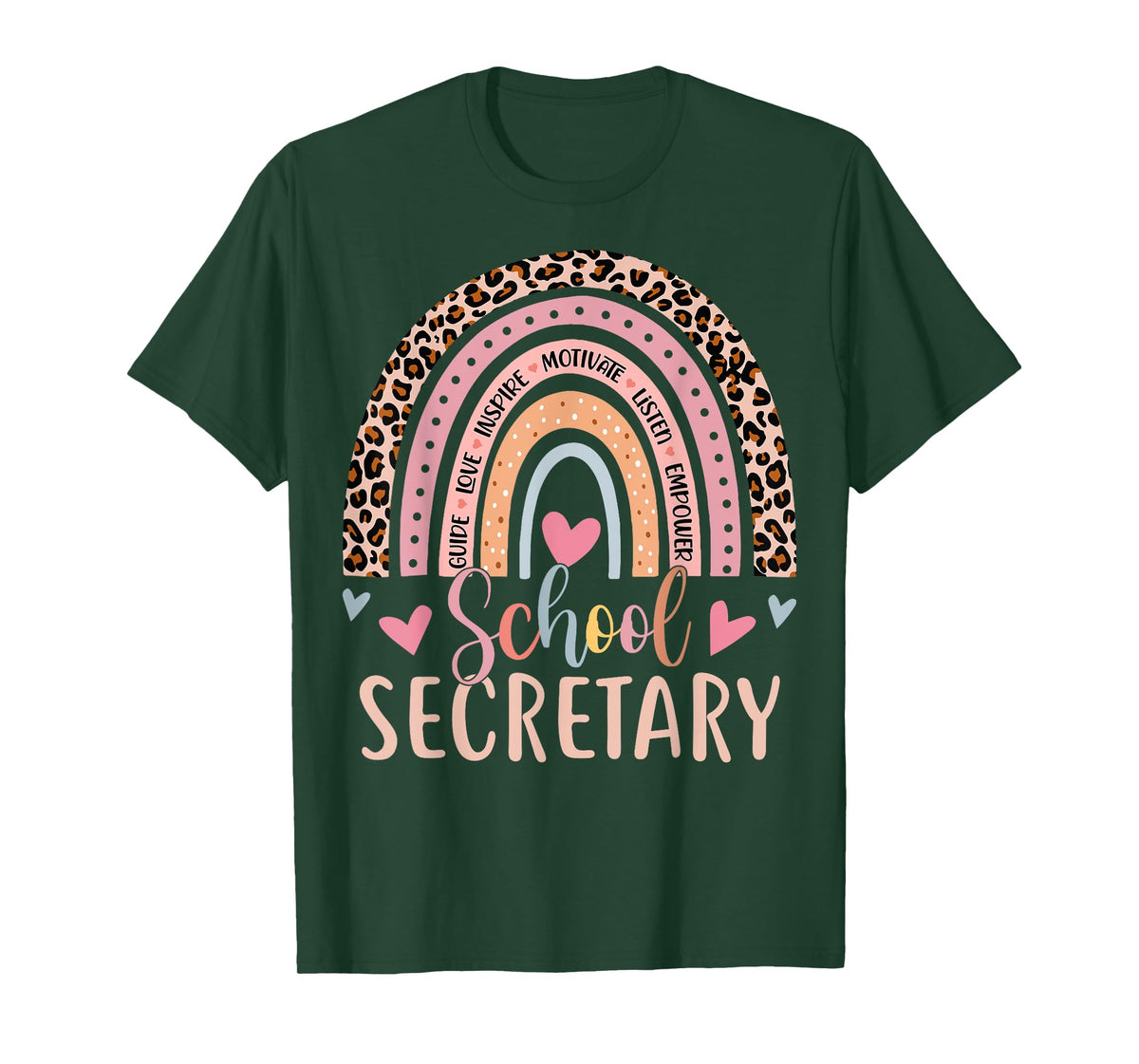 Funny School Secretary Rainbow Leopard Print Front Office T-Shirt