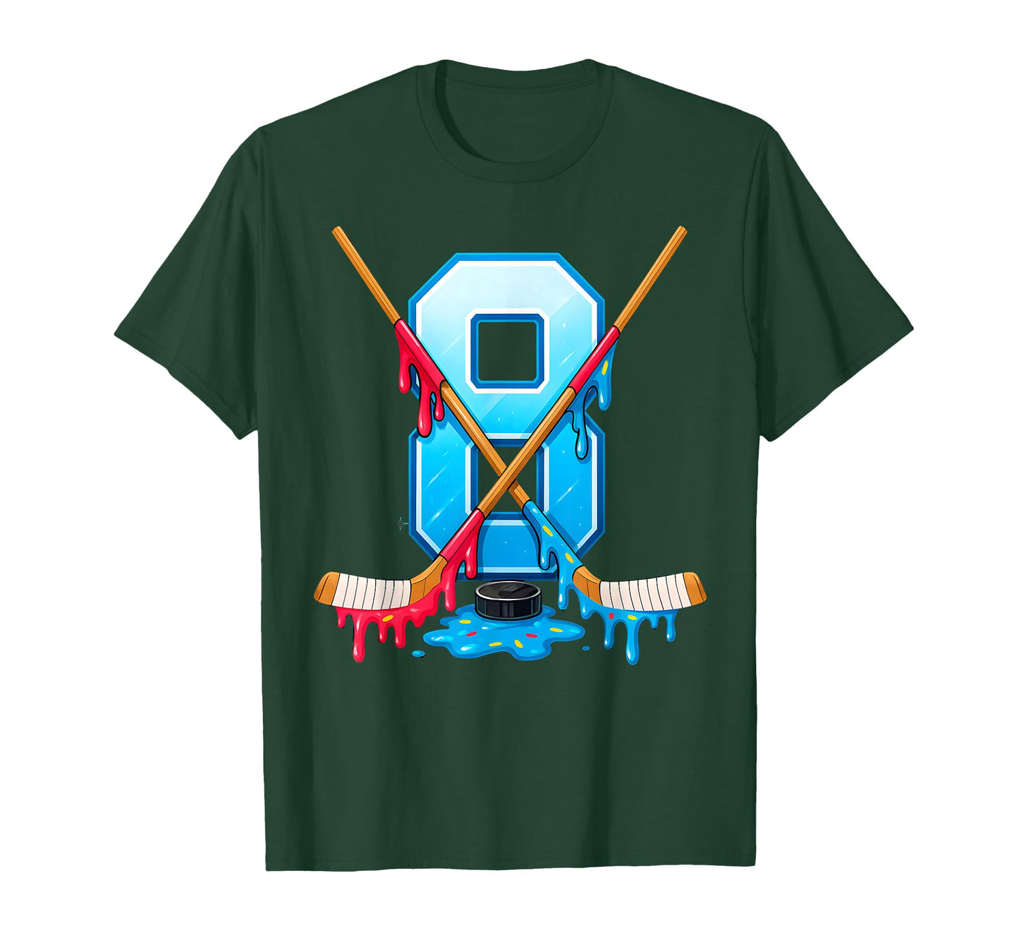 Hockey 8 Year Old Ice Cream Drip Youth 8th Birthday Boys T-Shirt