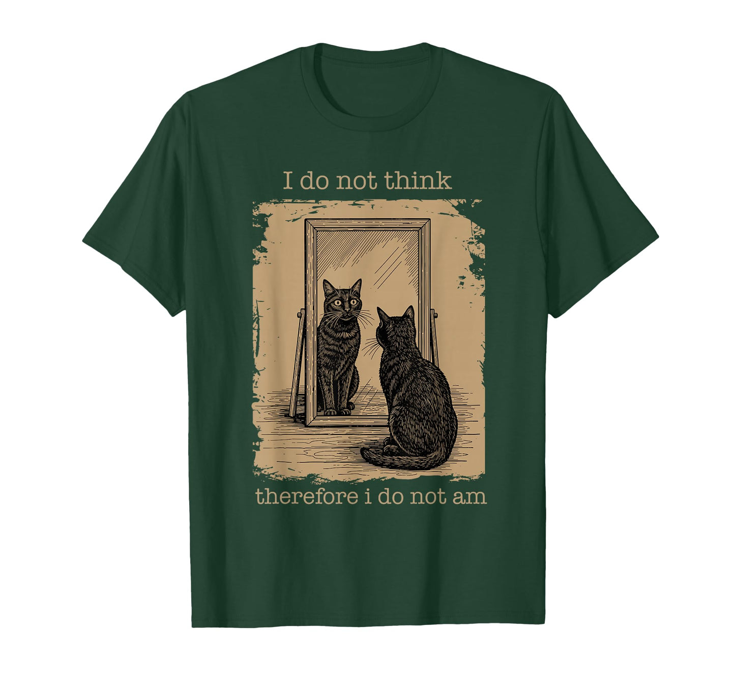 Funny I Do Not Think Therefore I Do Not Am, Vintage Meme Cat T-Shirt