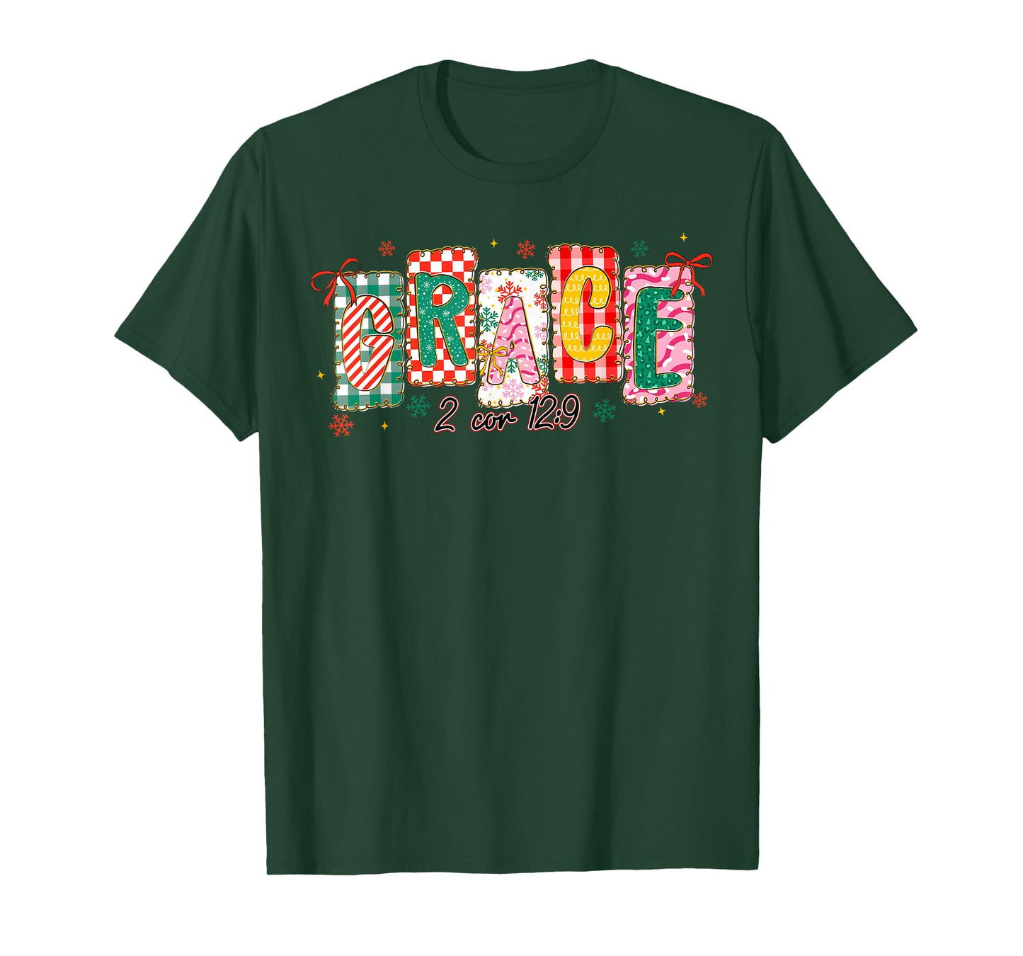 Preppy Grace Bible Verse Christmas Girl Women Coquette Bow T-Shirt