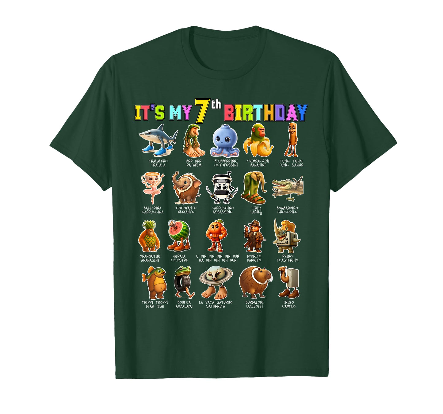 Funny Italian Brainrot It’s My 7th Birthday Meme Boys Girls T-Shirt