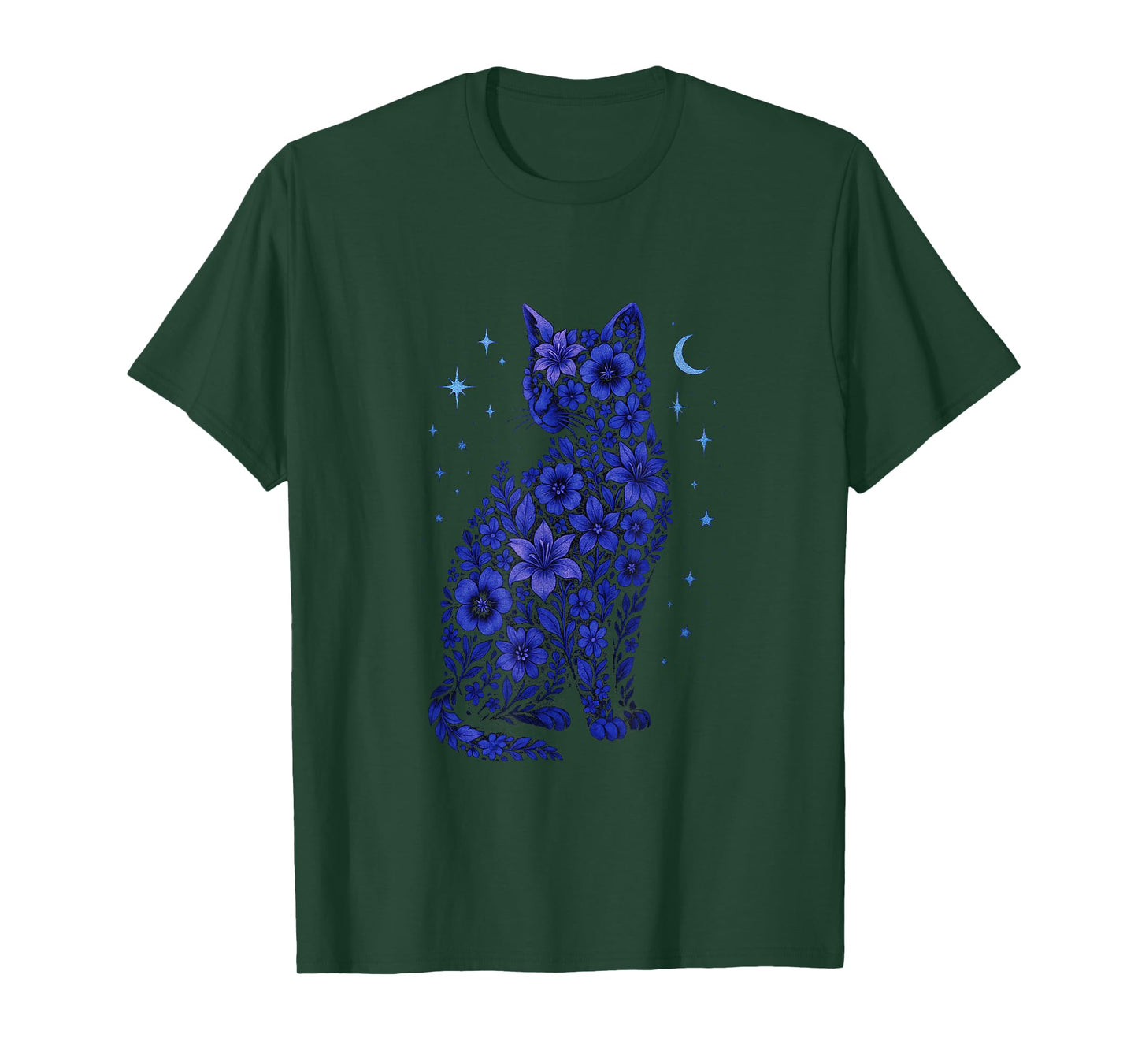 Cat Flowers Moon Stars T-Shirt
