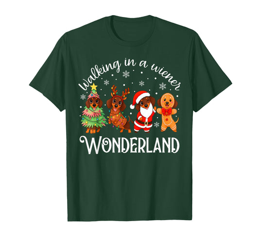 Walking in A Weiner Wonderland Funny Dachshund Christmas T-Shirt