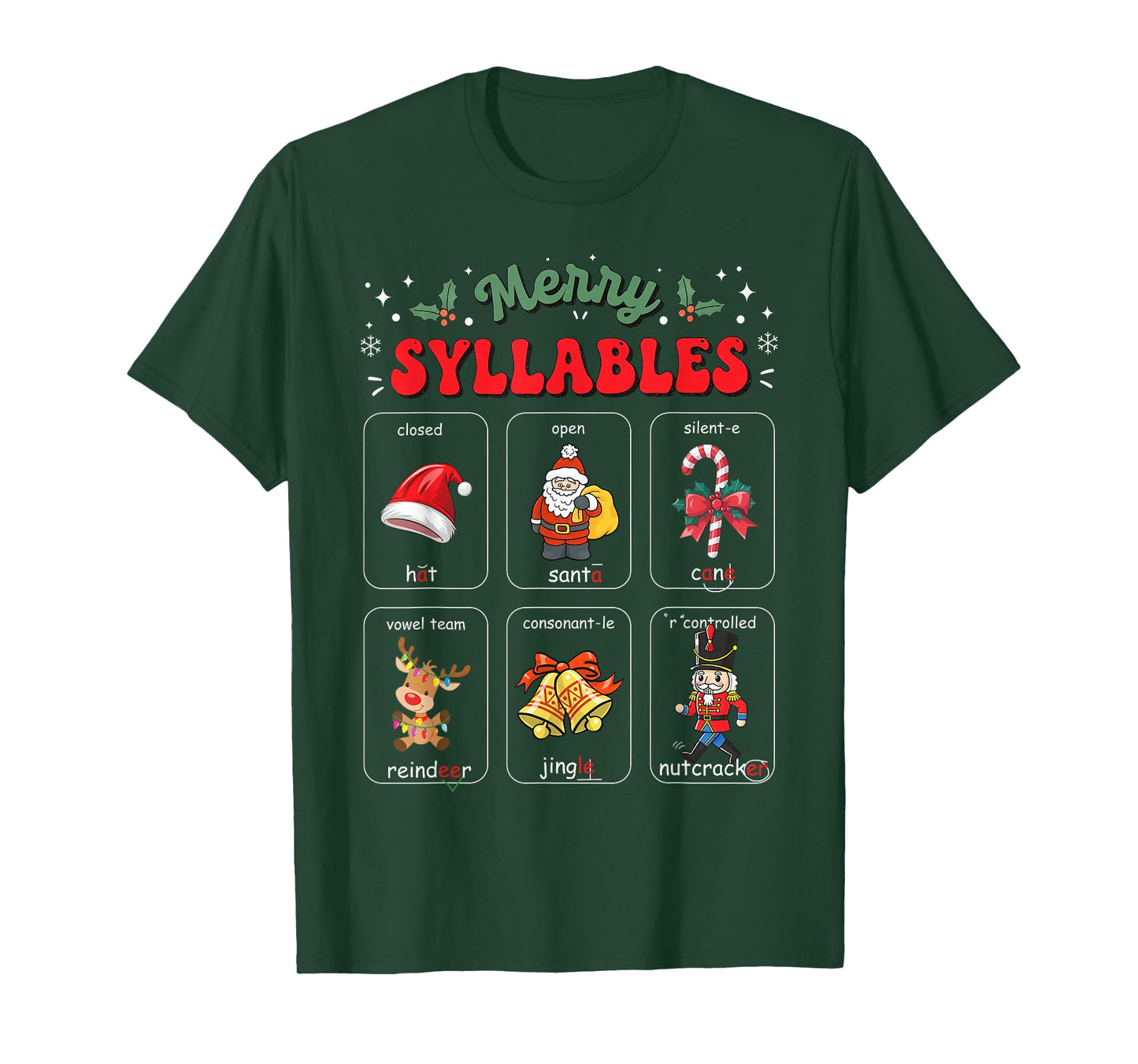 Merry Syllables Xmas Phonics Reading Teacher Holiday Pajamas T-Shirt
