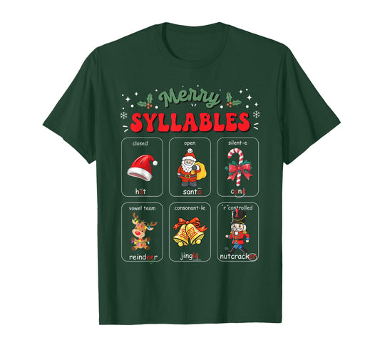 Merry Syllables Xmas Phonics Reading Teacher Holiday Pajamas T-Shirt