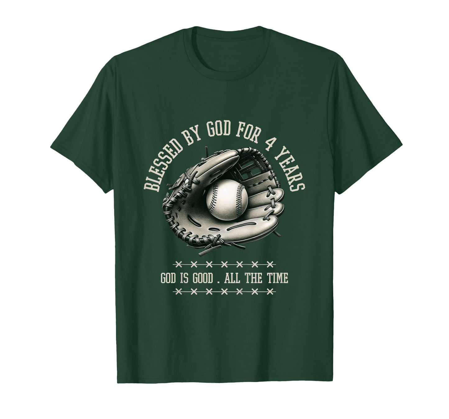 Kids Blessed by God for 4 Years Old Baseball 4th Birthday Gifts T-Shirt