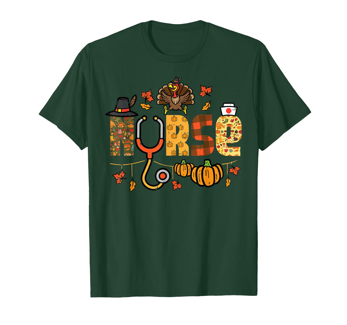 Thanksgiving Nurse Stethoscope Fall Scrub Top ER Men Women T-Shirt