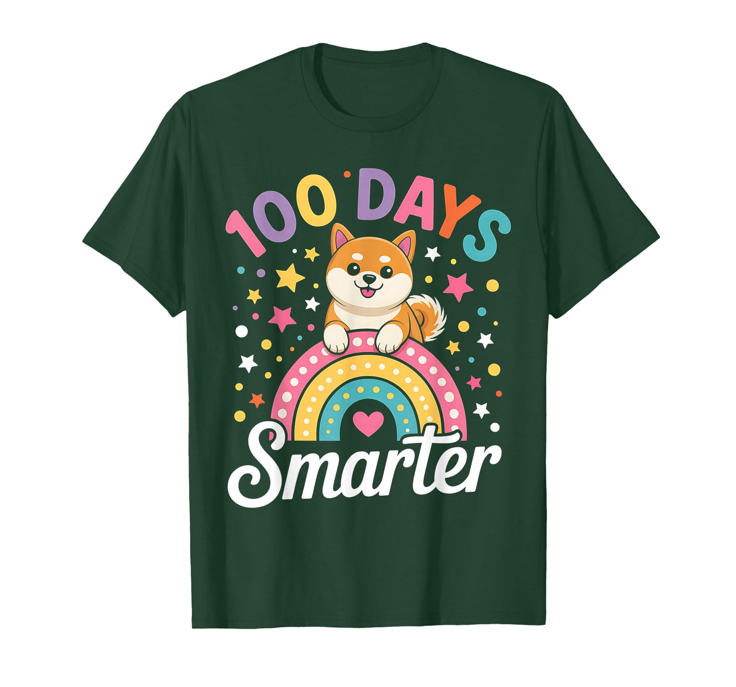 100 Days Smarter Shiba Inu Dog Rainbow 100th Day of School T-Shirt