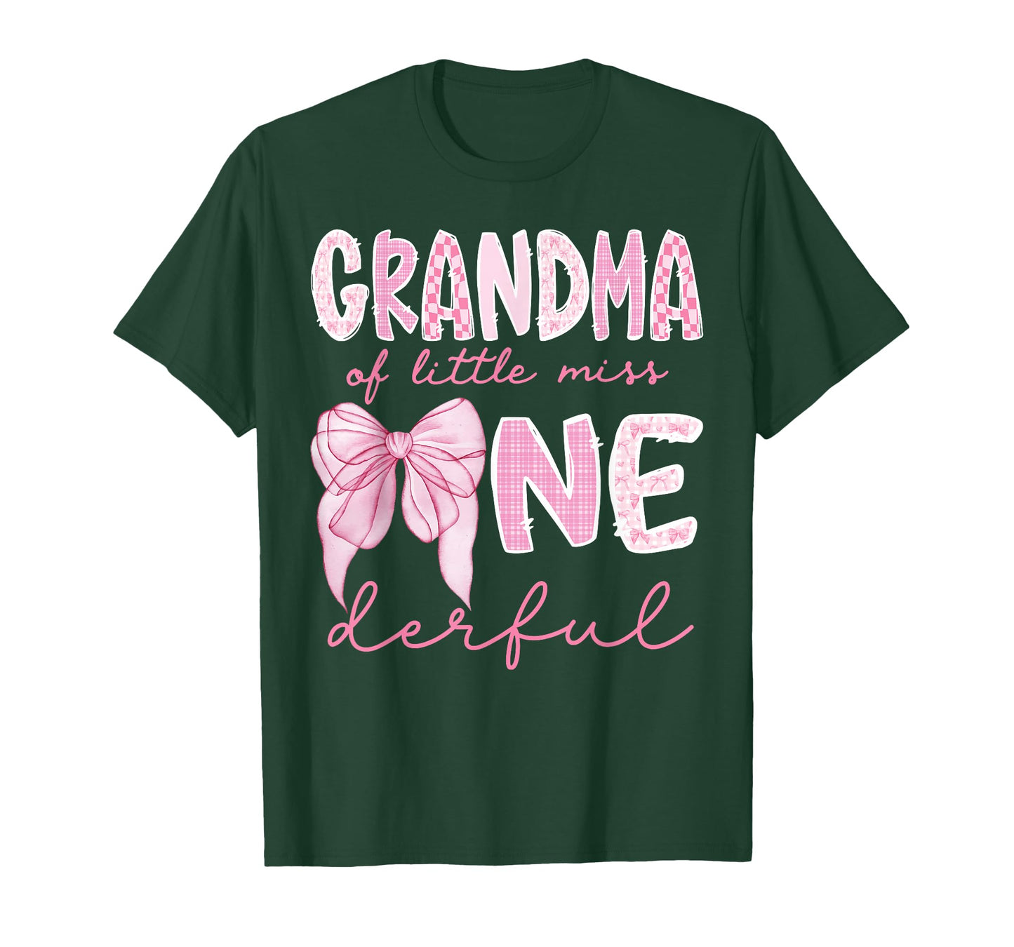Grandma of Little Miss Onederful First Birthday Girl Bow T-Shirt