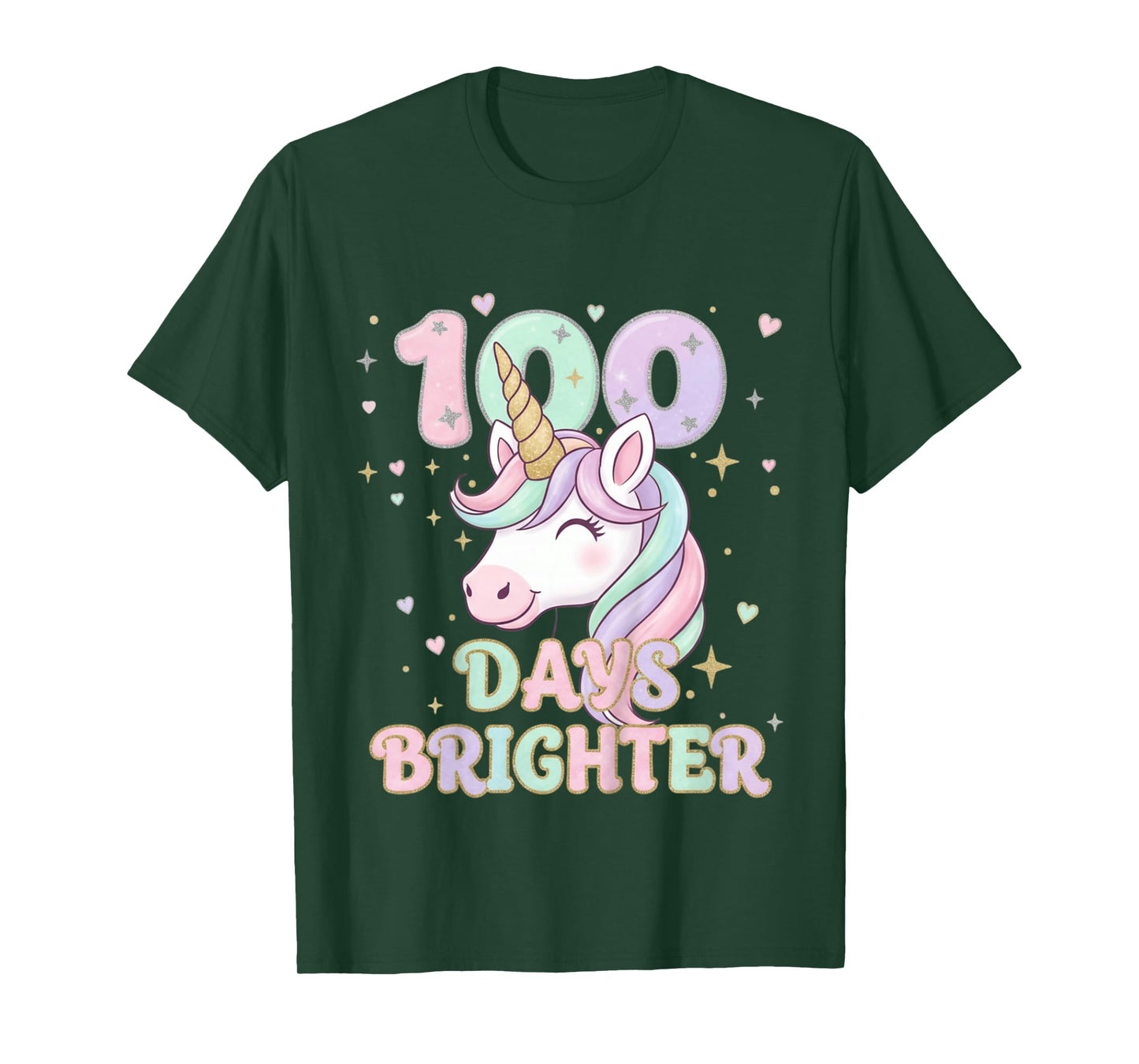 100 Days of School Unicorn 100 Days Brighter T-Shirt
