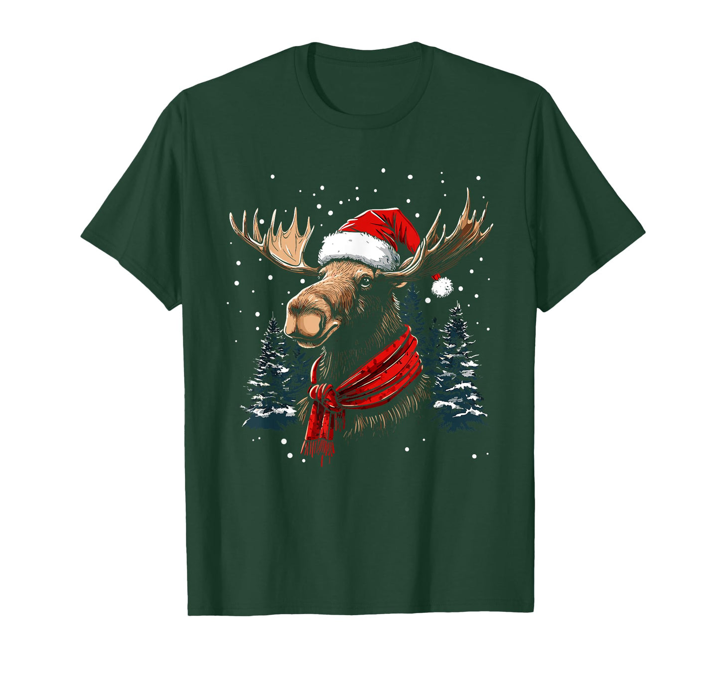 Moose Santa Hat Christmas Pajama Funny Moose Xmas T-Shirt